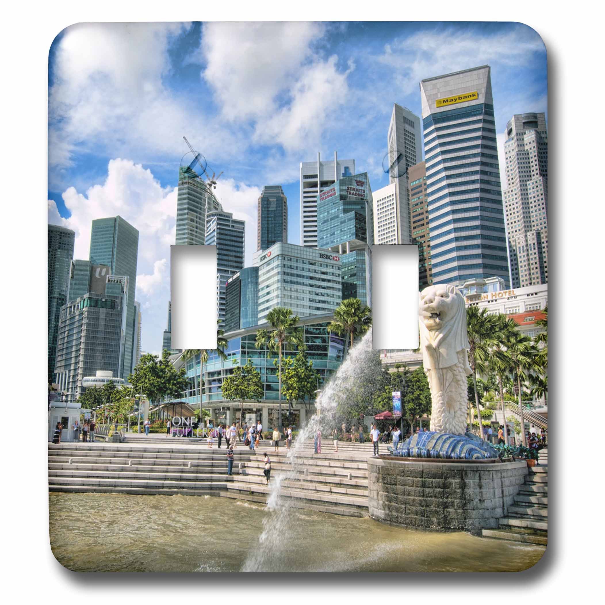 Interrupteur à bascule double City Skyline Fullerton Singapour 3dRose Lsp_71147_2