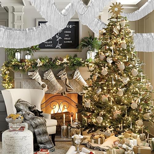 Miniatura 3 de Guirnalda de flecos de papel de aluminio plateado de 10 pies, paquete de 2 pancartas de oropel de papel metálico para decoración de desfiles de