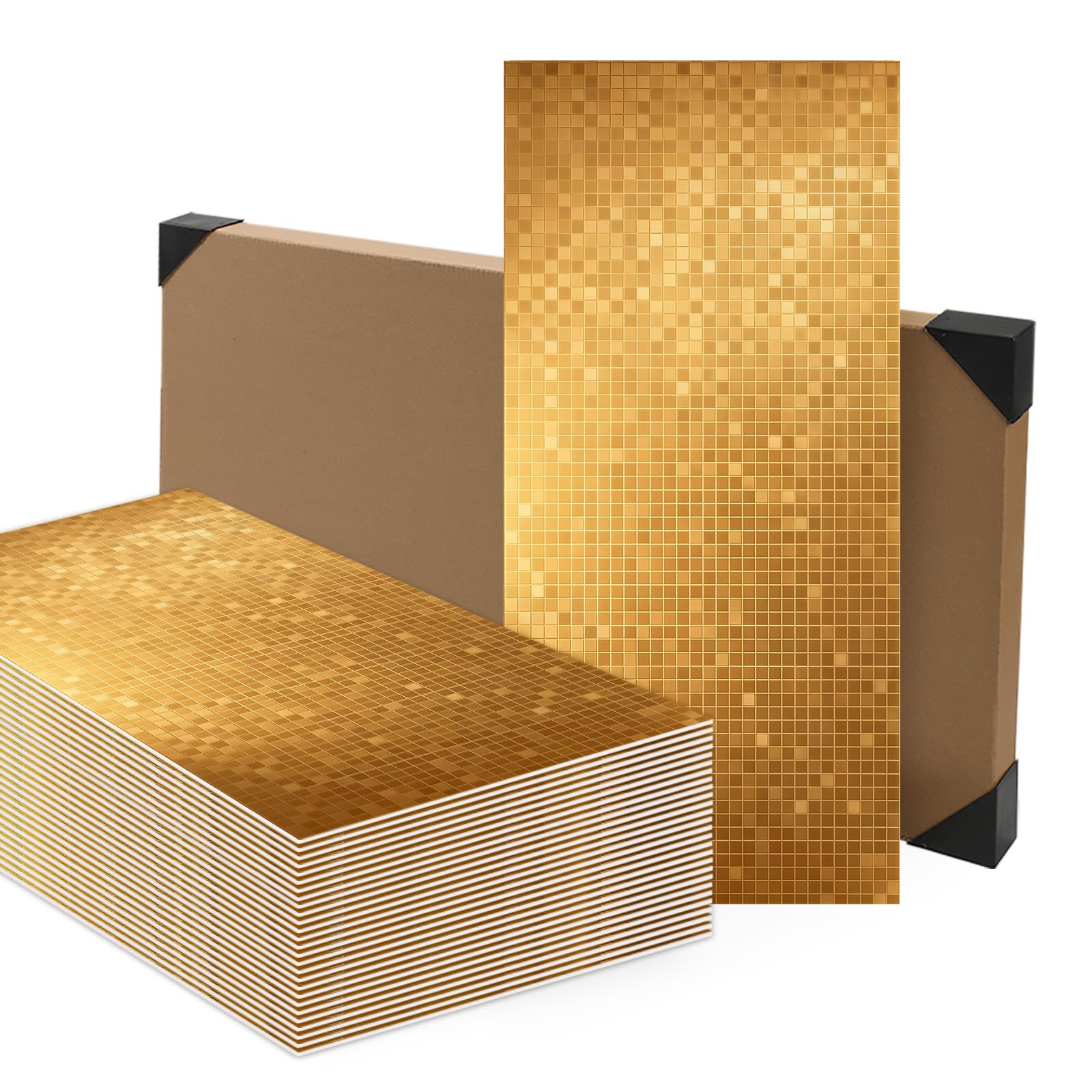 10PCS Tile Sticker, Gold Mosaic Self Adhesive Stick on Tiles Transfer Sticker for Bathroom Kitchen, Splashback, Peel and Stick Wall Tiles Sticker 60x30cm