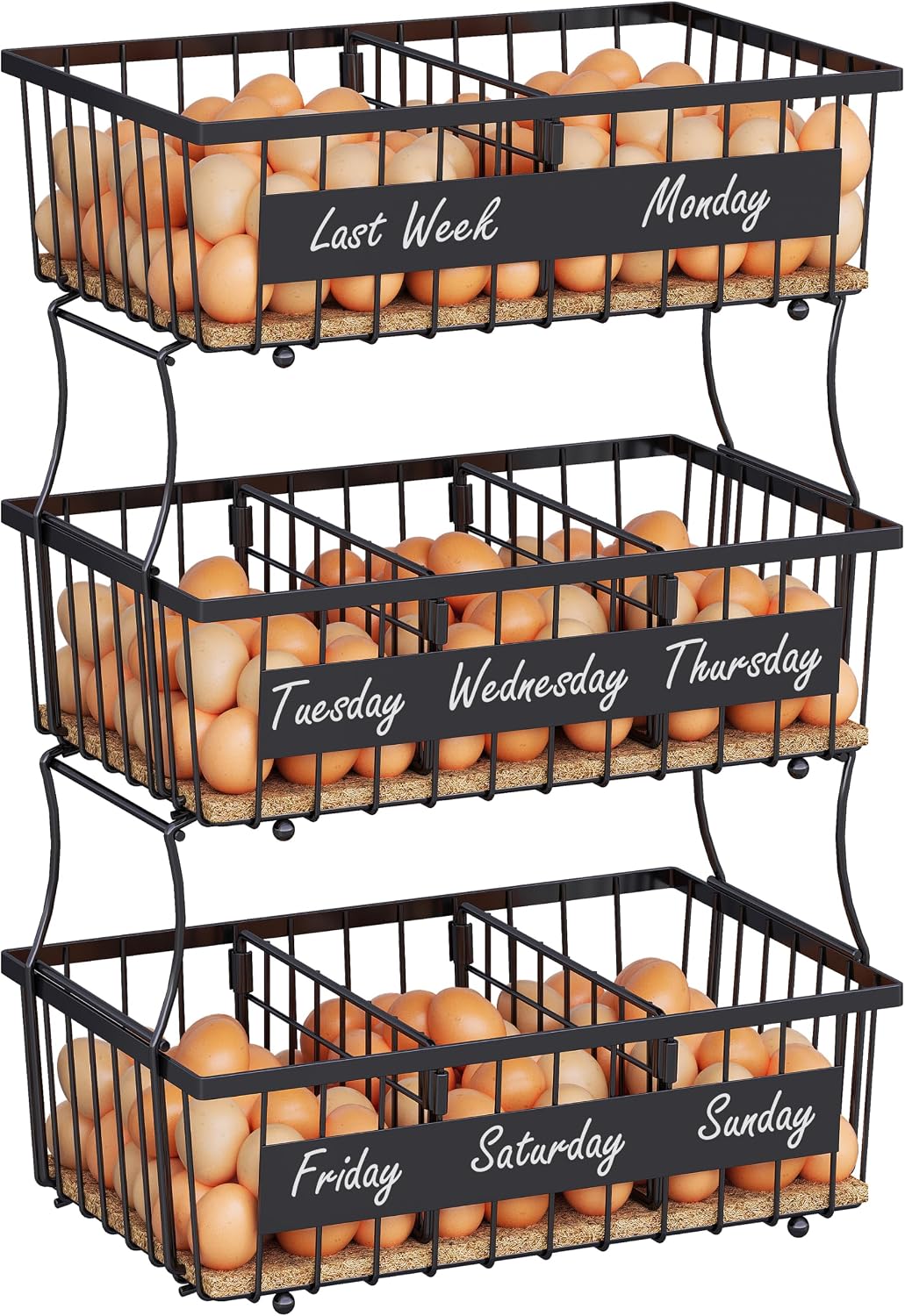 Egg Holder Countertop with Coco Coir Liner & 5 Dividers for Egg Storage