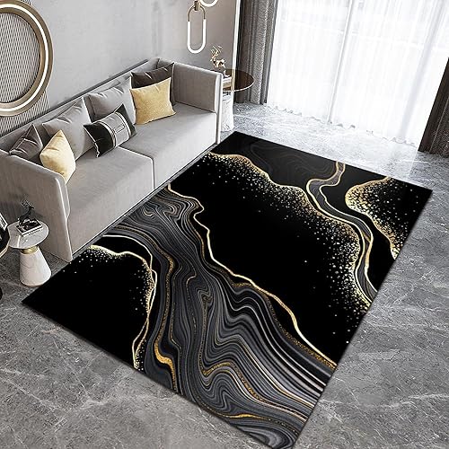 Miniatura 12 de Alfombras clásicas de mármol azul real, alfombra de lujo con tinta salpicada dorada para sala de estar, suave, lavable, resistente a la estilo-02