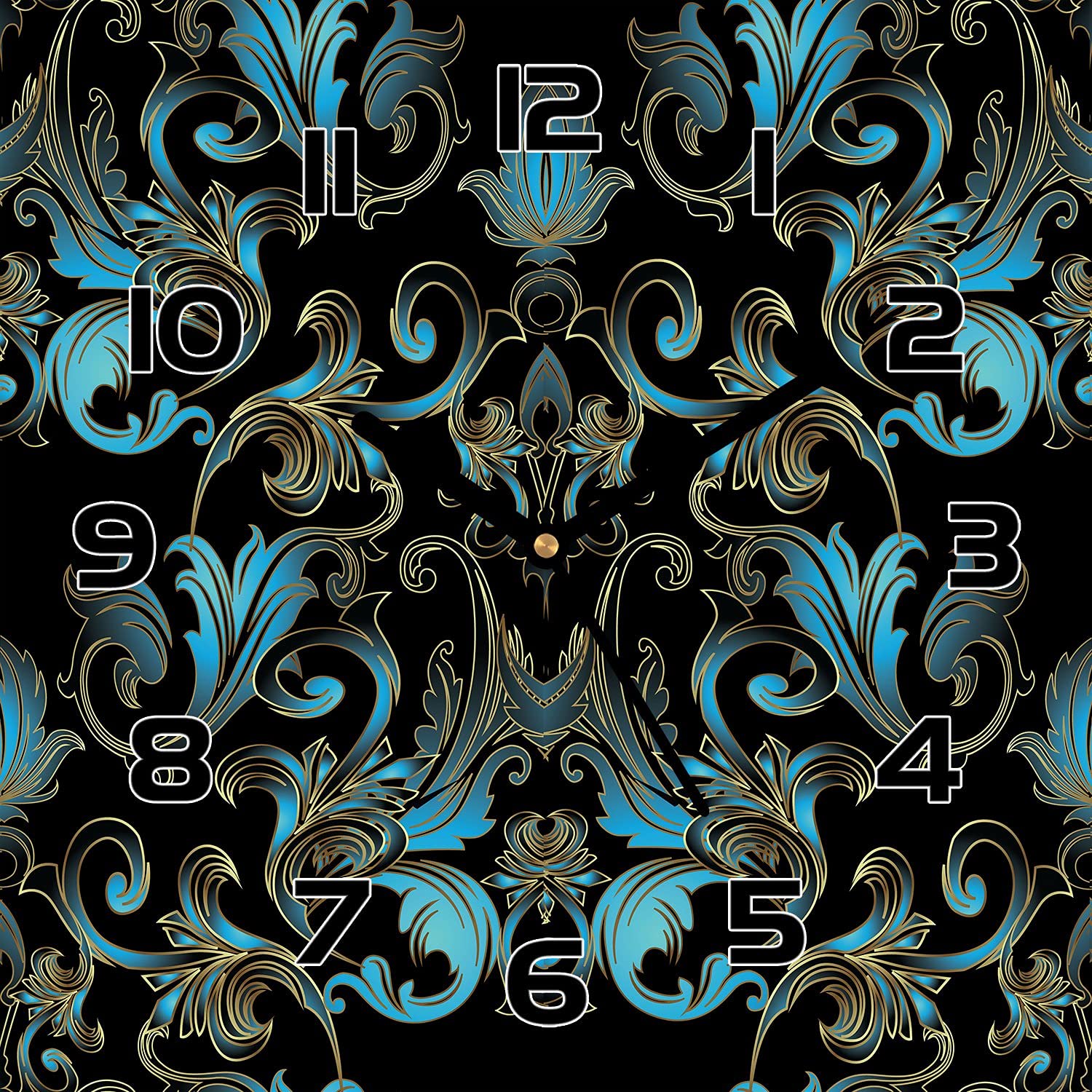 Horloge en verre 30x30 cm Baroque Damask pour cuisine et salon moderne
