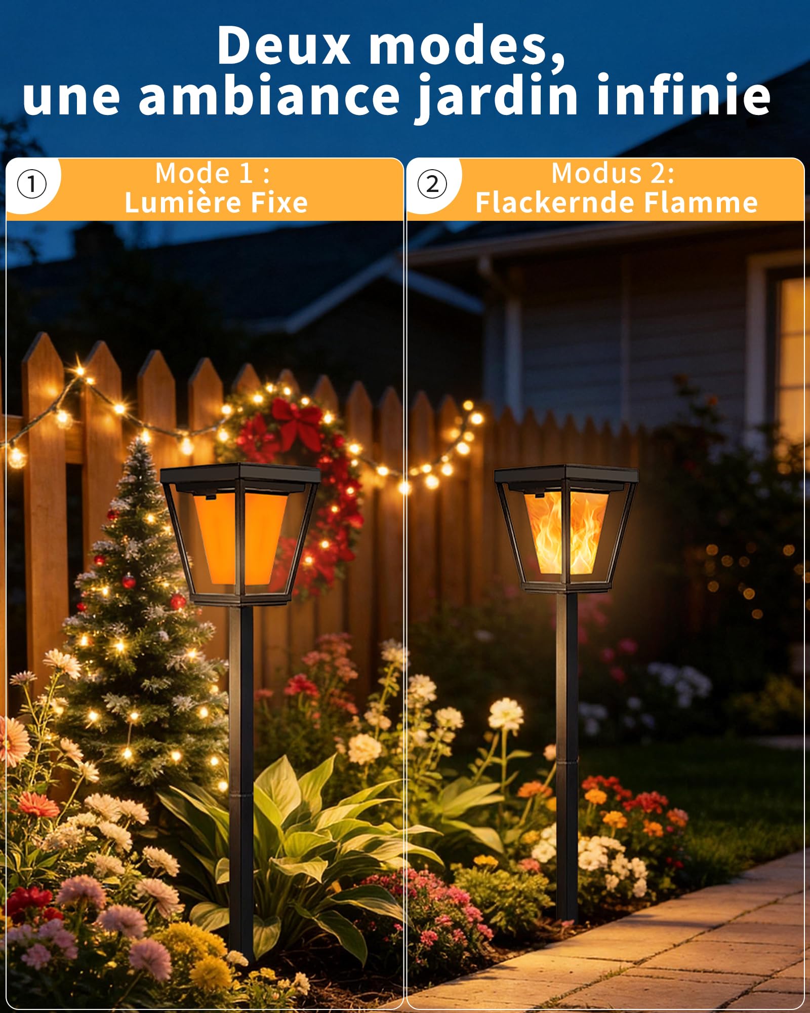 Lot de 6 Lampes Solaires Extérieures Effet Flamme IP65 Sans Fil