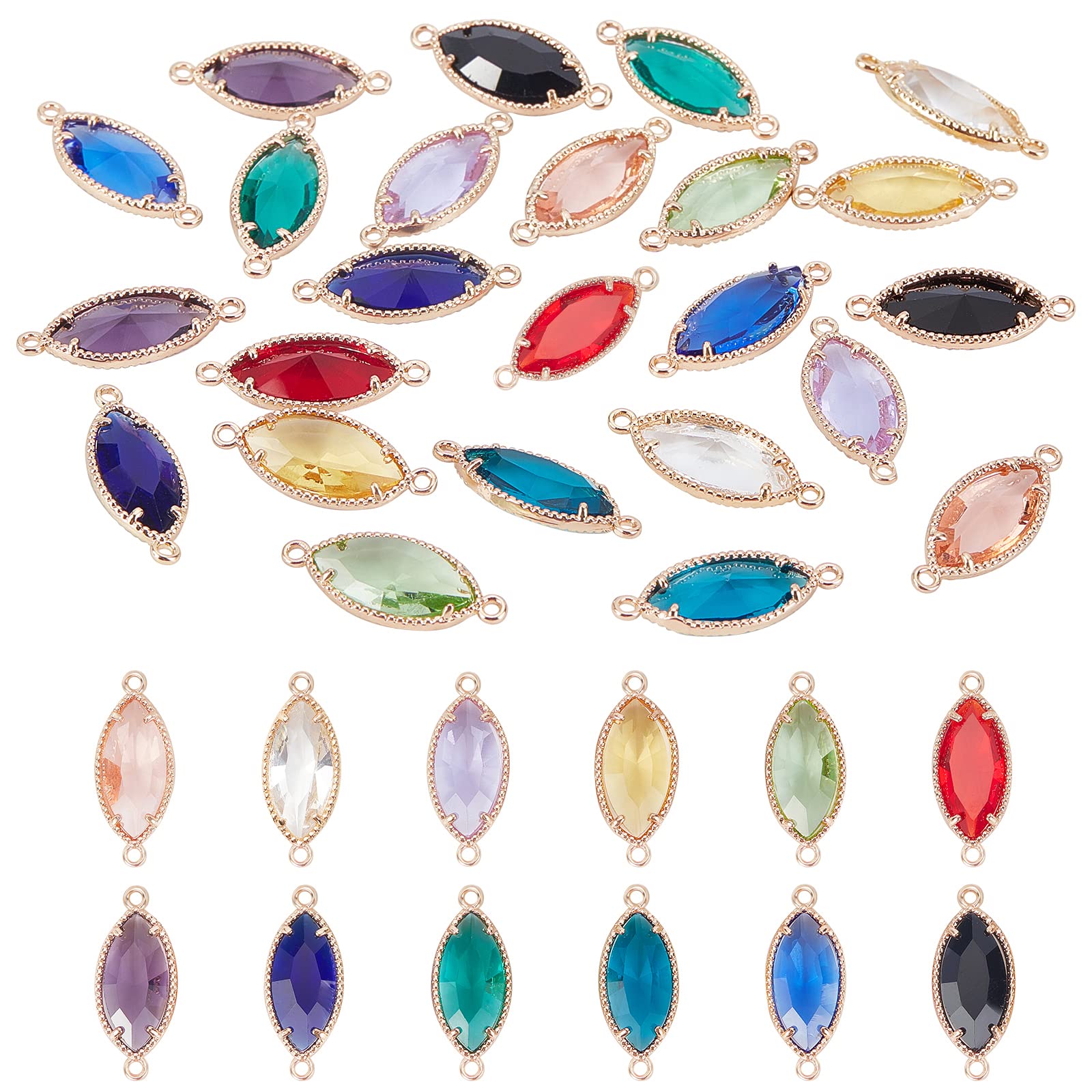 PH PandaHall 12 Colors Faceted Glass Charms – 24pcs Horse Eye Rhinestone Connectors For Jewelry Making, Garland & Craft Decor - View #2