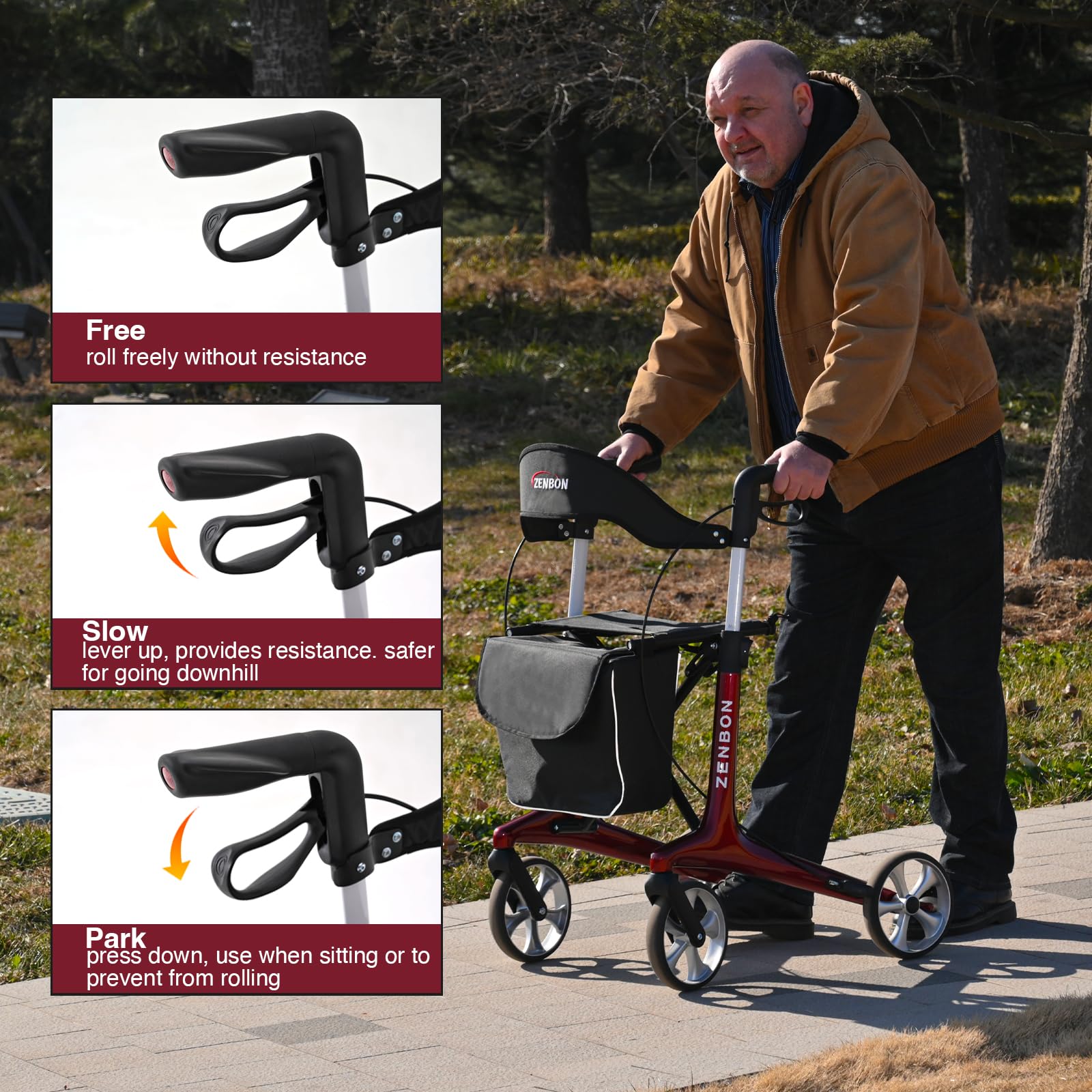 Deambulatore Carbonio Ultralight 5,5 kg: Rollator 4 Ruote Pieghevole e Leggero con Sedile Deambulatore in carbonio per Anziani - Rollator Pieghevoli Leggeri per Viaggi nel Bagagliaio e in Aereo
