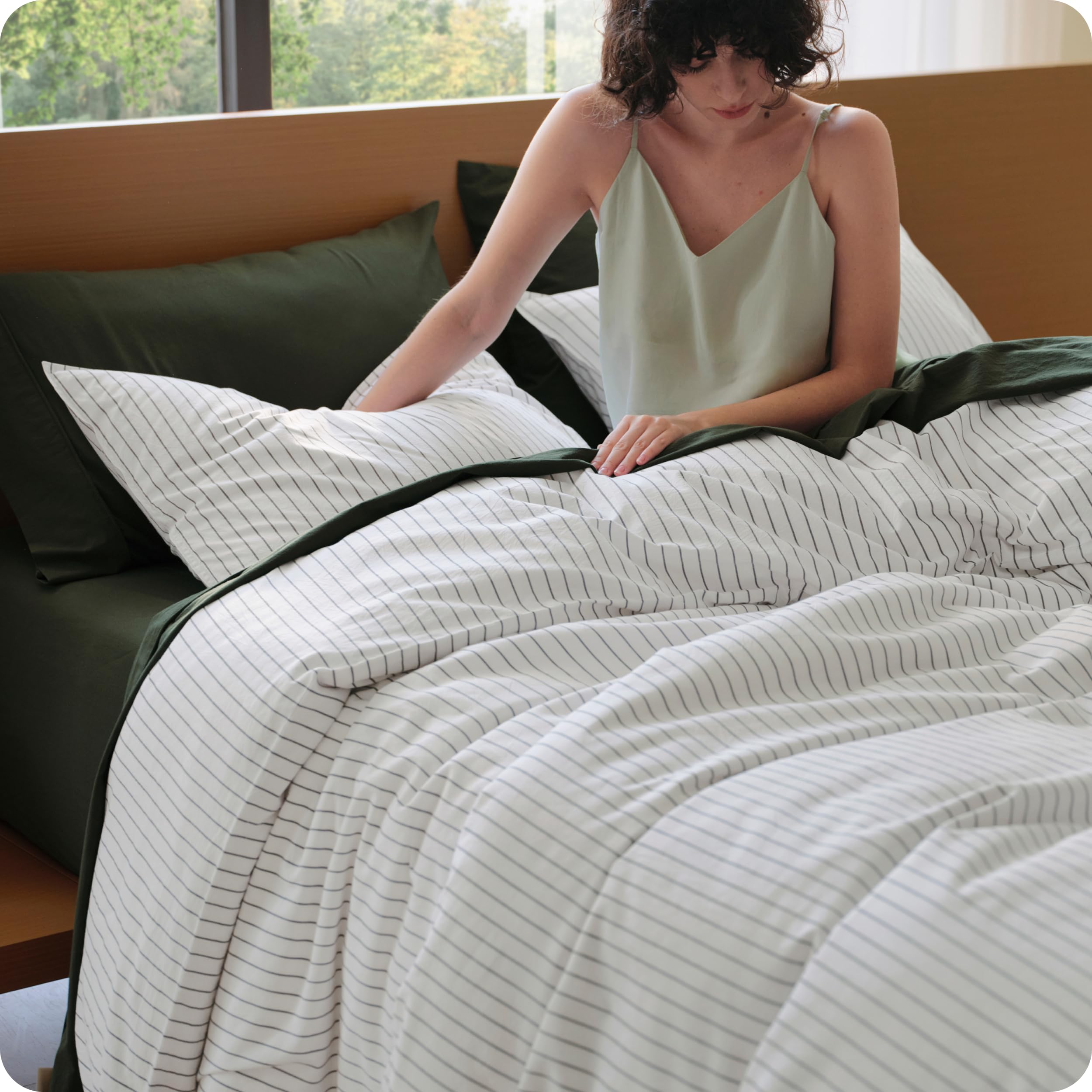 Bedsure Striped Duvet Cover Full, 100% Washed Cotton Duvet Cover Linen‑Like, PureWoven with Reversible Yarn‑Dyed Design & Double‑Stitch Craft, 3-Piece with Zipper Closure, Stripes White, 80"x90"