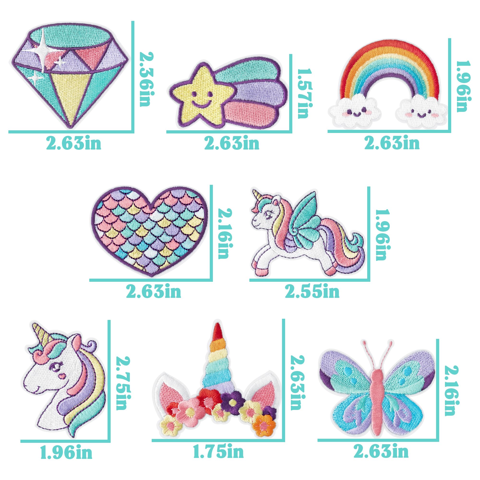 8 parches de unicornio de ensueño para planchar con diseño de estrellas, corazones, mariposas, diamantes para coser, parches bordados, accesorios de manualidades para niños, niñas, ropa,