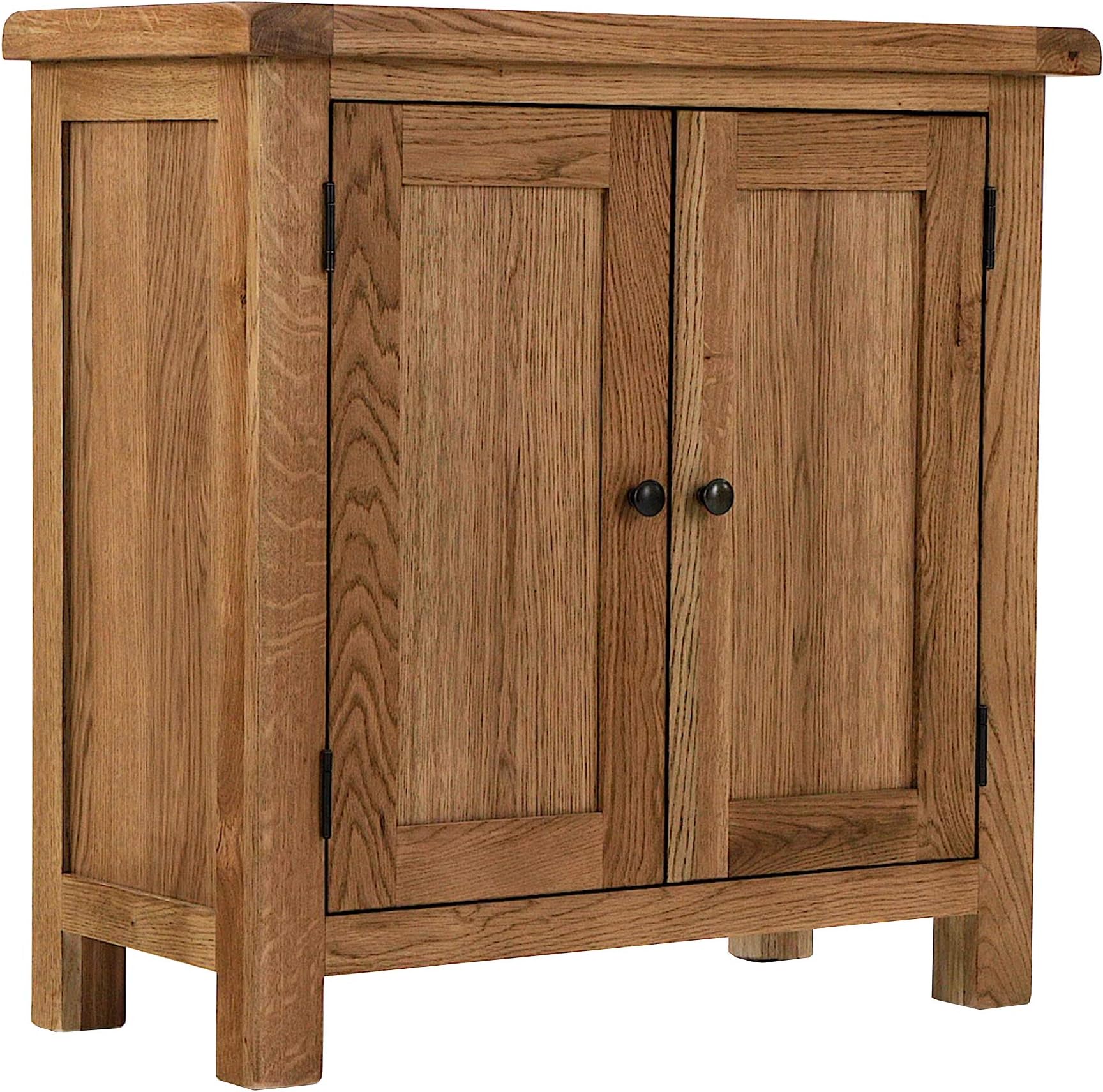 Zelah Oak Mini Storage Cupboard for Living Room | Roseland Furniture Solid Wooden Small 2 Door Cabinet with Shelve for Kitchen, Hallway or Bathroom