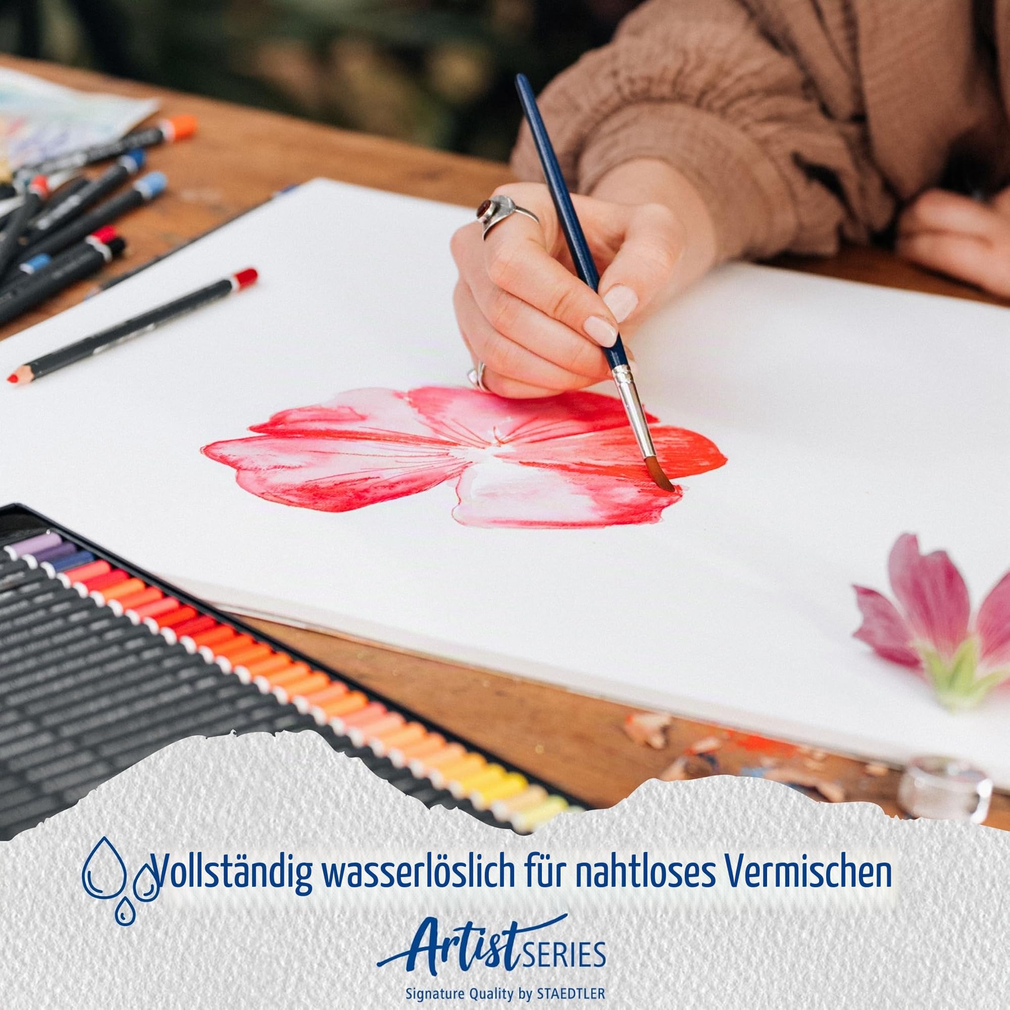 STAEDTLER Aquarellfarbstifte wasservermalbar – 60 hochwertige Künstler-Farbstifte im Metalletui – Sechskant-Design, 3,6 mm Mine, brillante Farben & lichtecht – ideal für Mixed Media & Aquarellmalerei
