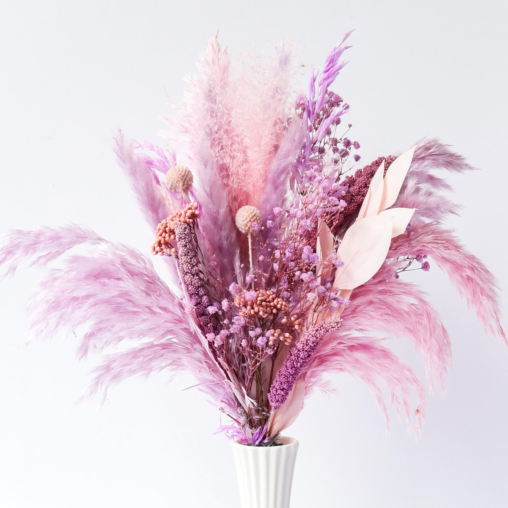 Acfruits Natural Dried Pampas Grass Bouquet, Lavender Purple 17 Inch Blush Lavender Purple Pampas Grass Decor Dried Flower Arrang