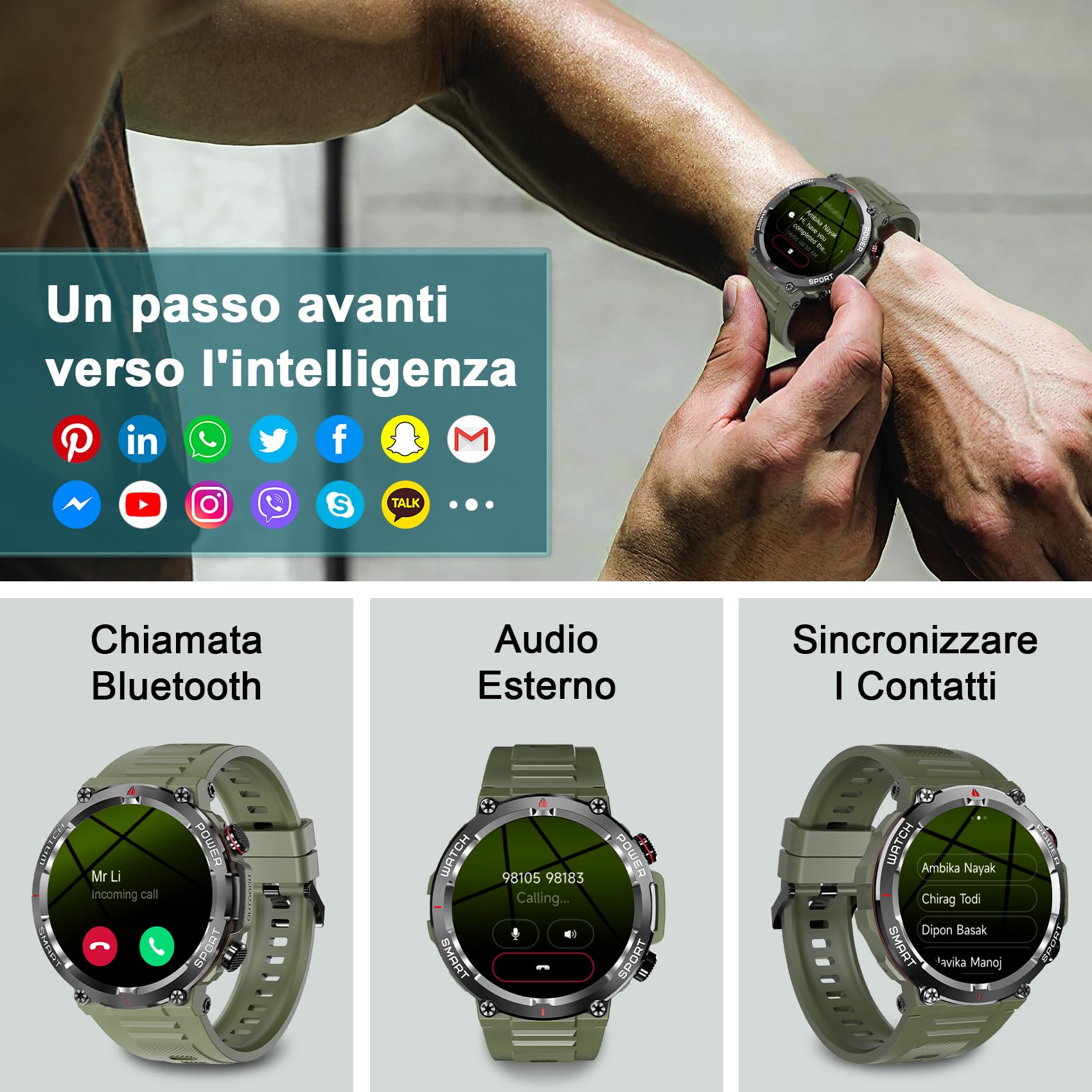 IOWODO Smartwatch Uomo,Orologio Fitness Chiamate Bluetooth,Smart Watch Militari Tracker con Cardiofrequenzimetro,SpO2, Monitoraggio del Sonno,100+ Modalità Sport Compatibile Android con iOS