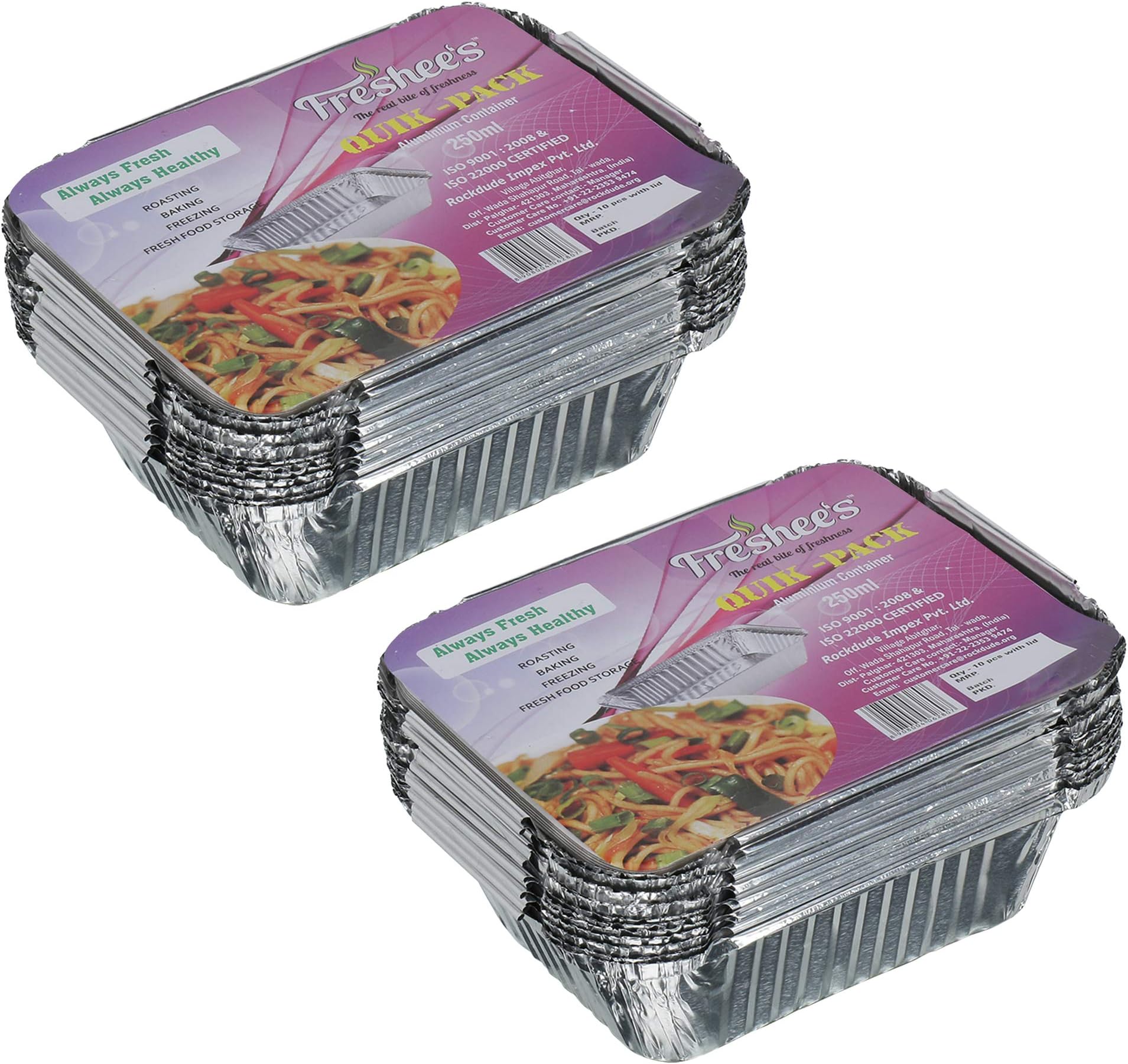 Freshee Aluminium Foil Containers Box 250 ml with Lid for Food Storage | Heat Resistant Leak Proof Disposable Food Container | Oven & Freezer Safe Boxes for Packing, Baking & Reheating | Pack of 20