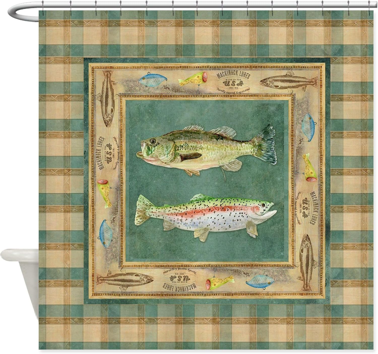 CafePress Fishing Cabin Lake Lodge Plaid Deco Decorative Fabric Shower Curtain
