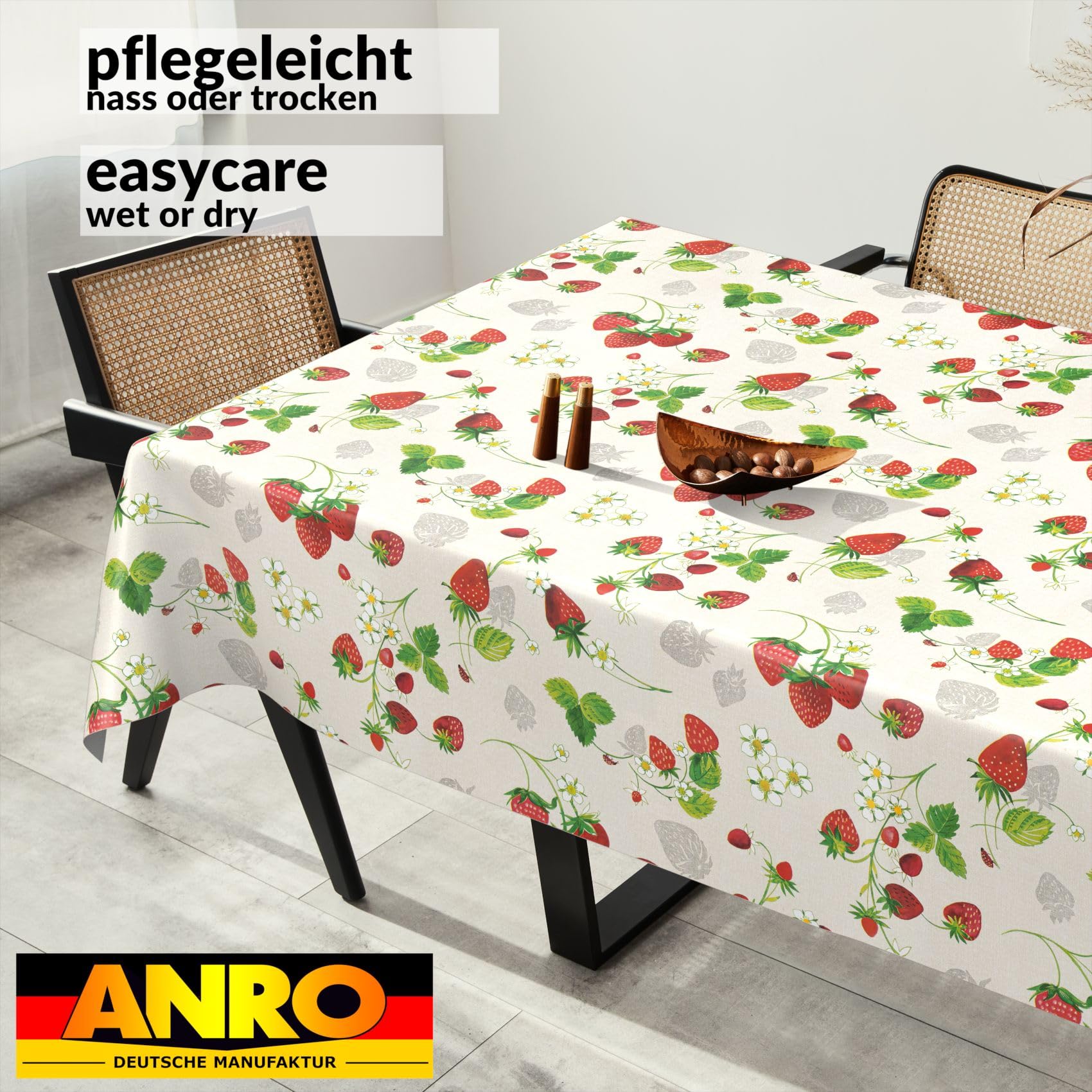 ANRO Oilcloth Tablecloth, Washable, Oilcloth, Garden Tablecloth, Outdoor, Indoor, 240 x 140 cm, Cut Edge, Strawberries - Image 4