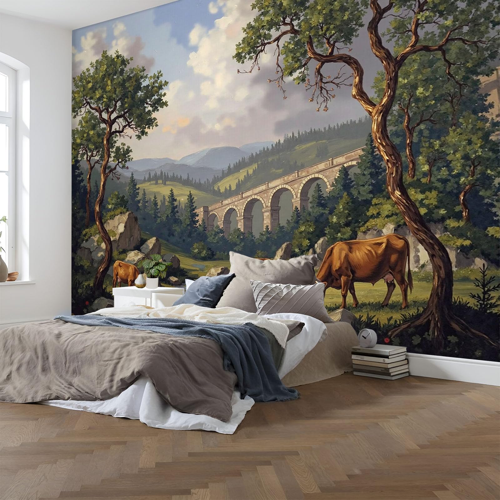 Papier peint décoration murale salon et chambre paysage pastoral