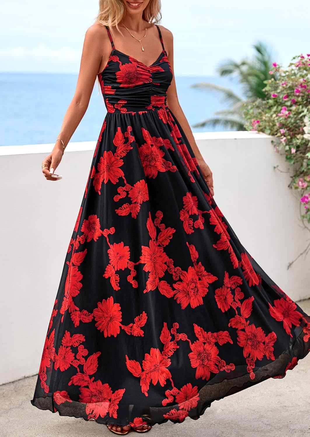 PRETTYGARDEN Women Summer Floral Maxi Dress 2026 Spirng Spaghetti Strap Mesh Boho Sundress Party Beach Vacation Long Dresses - Image 6