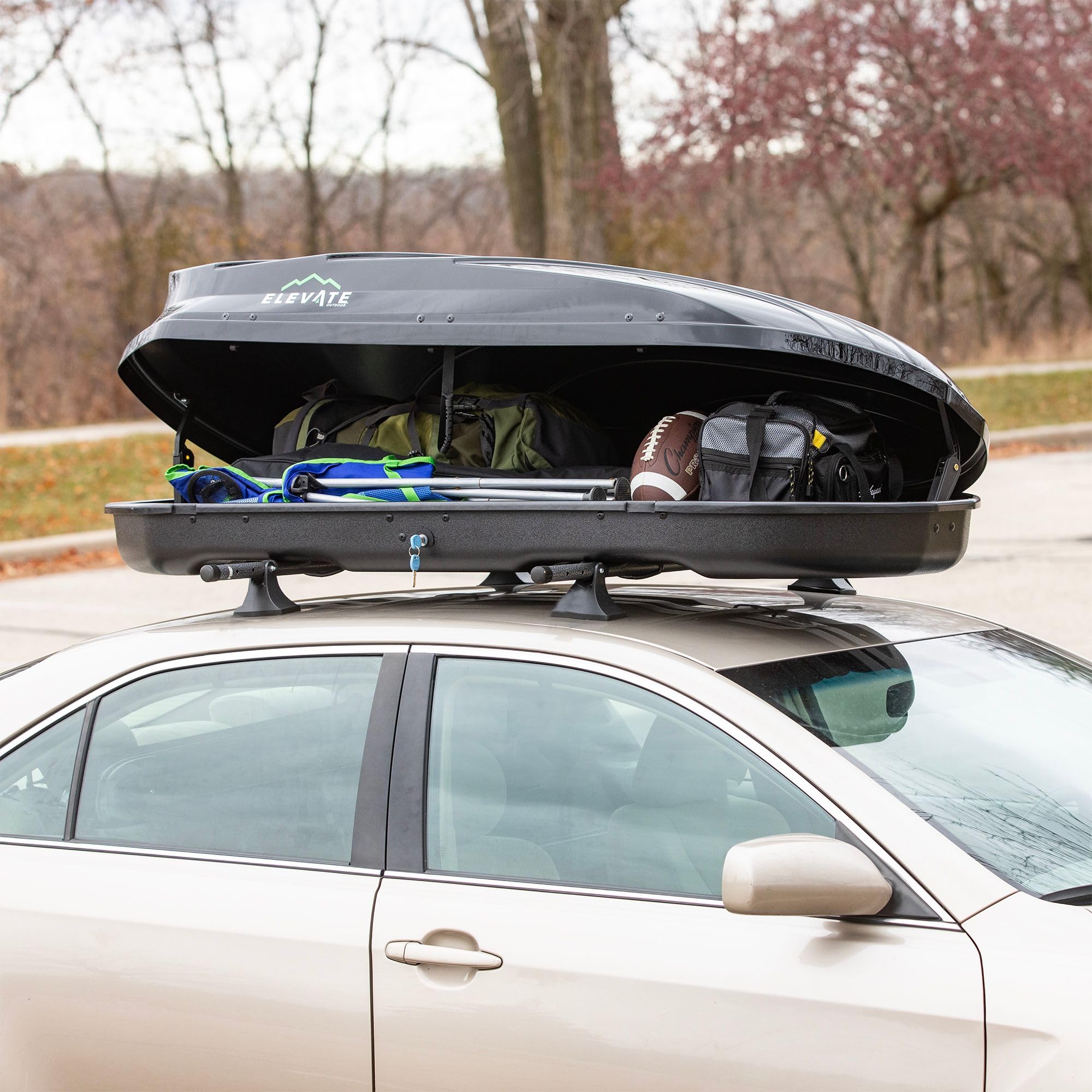 ELEVATE OUTDOOR Hard Shell Oval Rooftop Cargo Box, 17.66 Cubic Feet