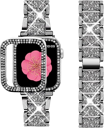 Supoix - Correa de metal para Apple Watch + funda, incluye 2 protectores de pantalla para iWatch Series