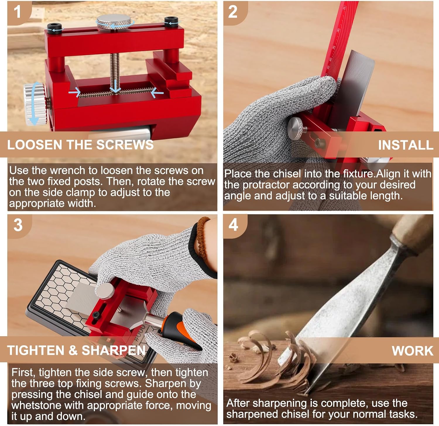 Chisel Sharpening Kit with Honing Guide & 400/1000 Grit Diamond Stone | Woodworking Sharpening Jig, For Chisels & Plane Blades, Angle Guide, Non-Slip Base & Bag
