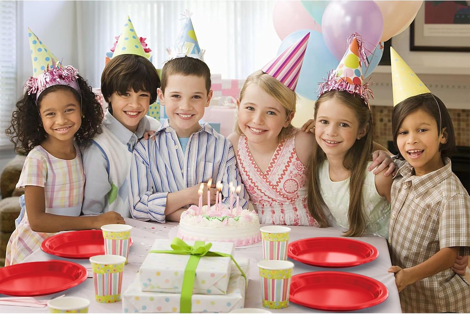 Exquisite Party Solids Red Plates Disposable Red Plastic Plates 100 Pieces - 50-7" & 50-9" Heavy Duty 350 GSM Disposable Dinnerware Sets, Plastic Dinnerware Sets