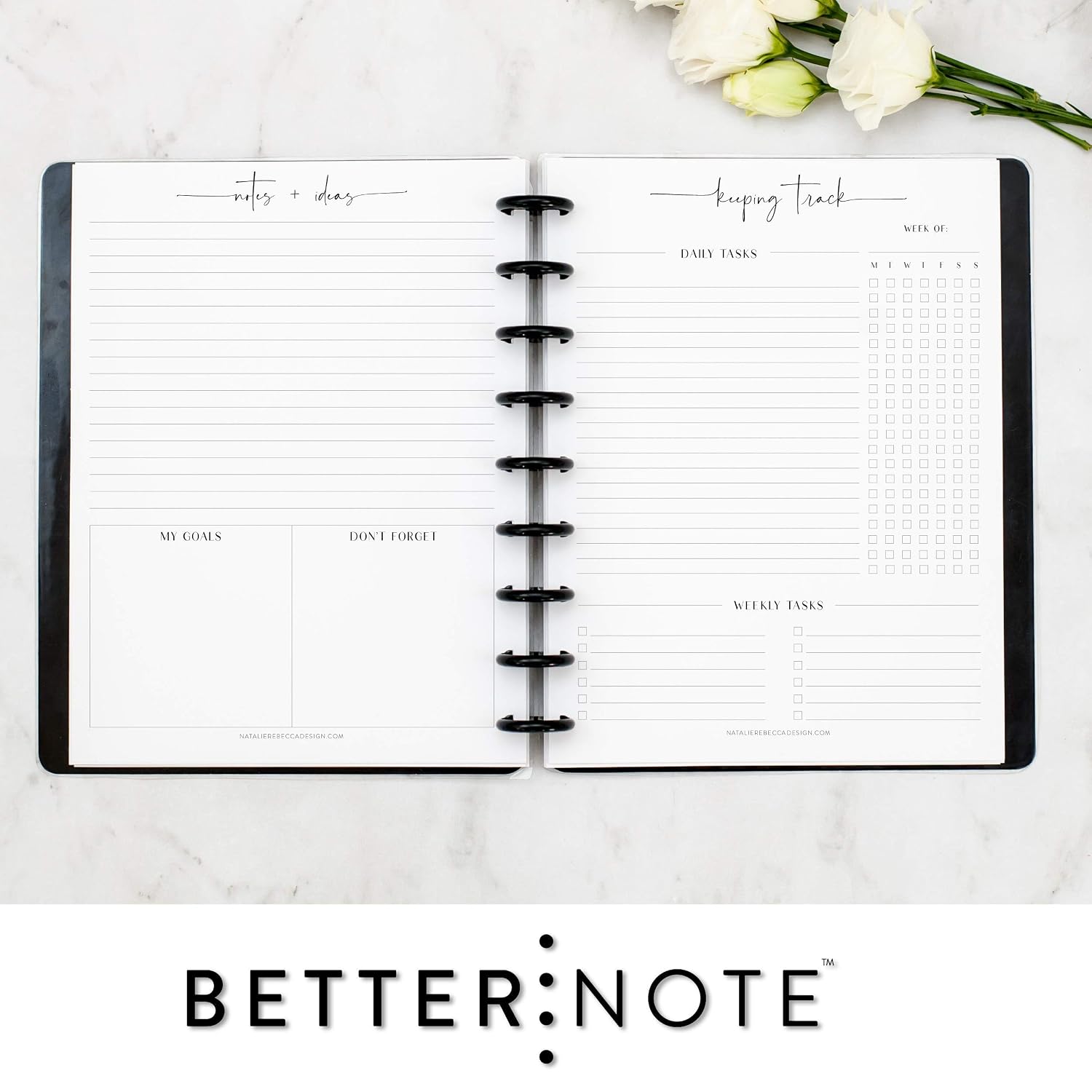 BetterNote Keeping Track Refill Pages for Discbound Notebook, Habit Tracker, Fits Disc TUL, Daily Weekly To Do, Happy Planner, ARC, Levenger Circa, Talia (Modern- 6 months, 9-Disc, 7"x9.25")