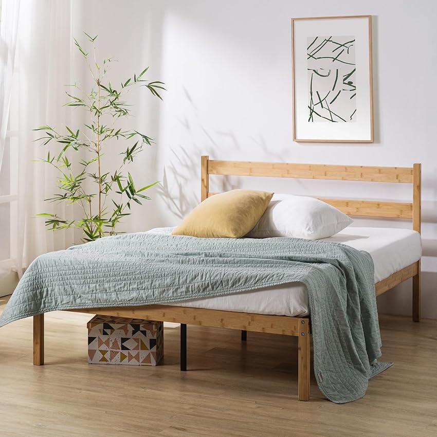 Zinus Ellie Letto 80 x 190 cm - 36 cm di Altezza - Struttura letto in bambù e legno con testiera - Marrone
