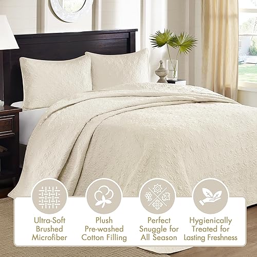 Miniatura 3 de Madison Park Quebec - Colcha acolchada reversible estilo damasco, ideal para todas las estaciones, juego de cama de colcha ligera y fundas a juego,