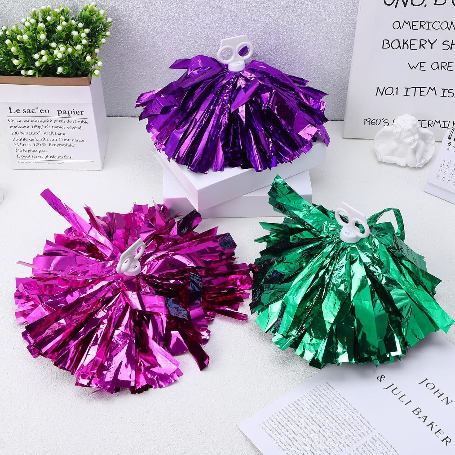 7 Pairs Cheerleader Pom Poms Fluffy Vibrant Cheerleading Full and Spirited for Dance Teams and Events Plastic with Eye Catchy Colors