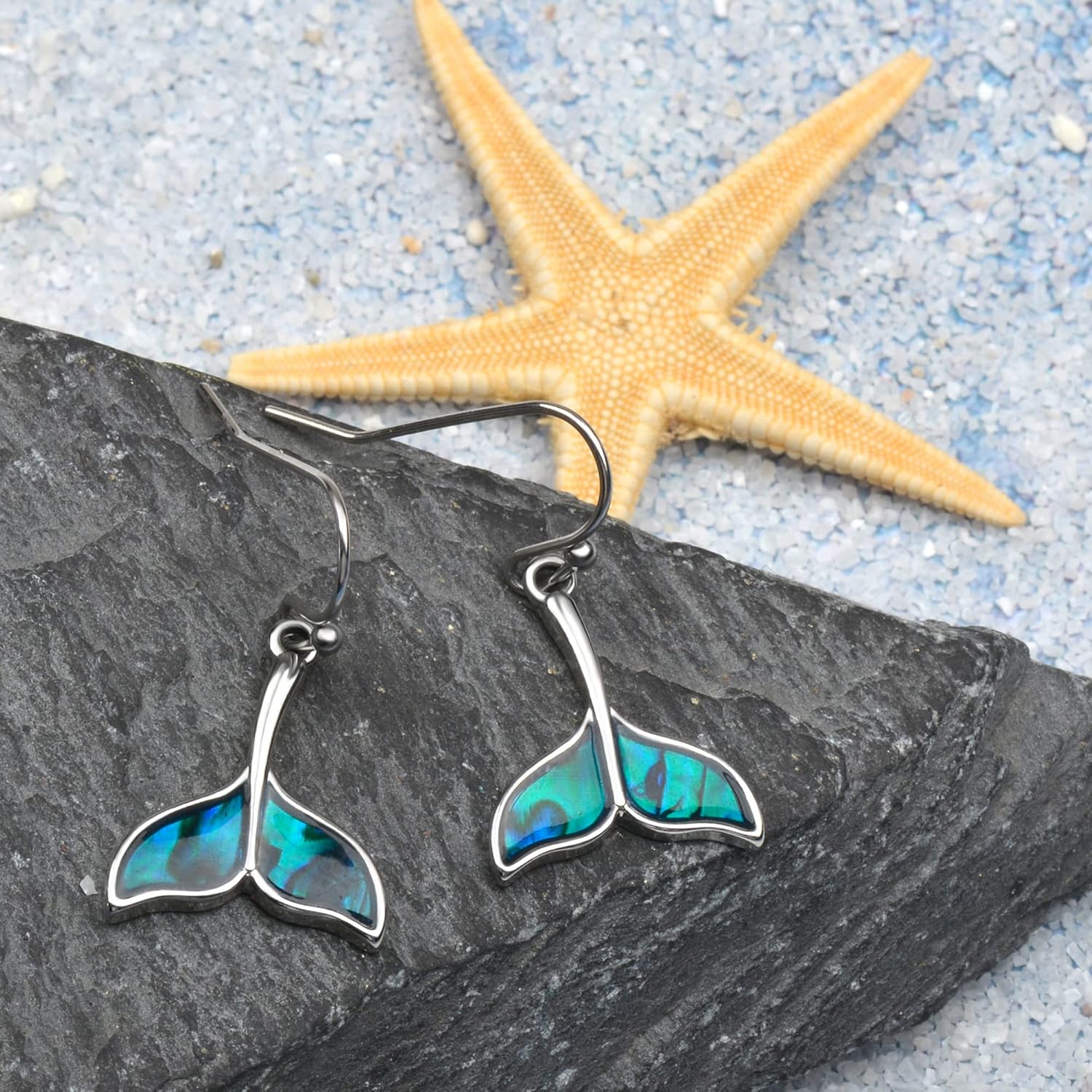 Lauren-Spencer Mermaid Tail Dangle Drop Earrings for Women with Abalone Shell Ocean Beach Earrings Mermaid Tail Jewelry Gifts for Women Earrings - Image 4
