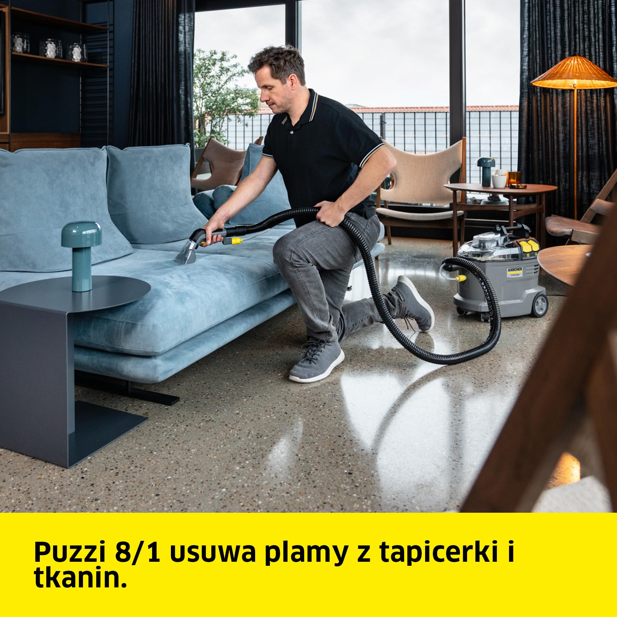 Kärcher Urządzenie ekstrakcyjne Puzzi 8/1, do tapicerki i powierzchni tekstylnych, zbiornik na czystą wodę: 8 l, natężenie rozpylania: 1 l/min, wydajność powierzchniowa: 12-18 m2/h, dysza do tapicerki