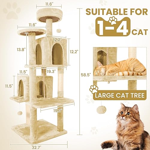 Miniatura 2 de Torre para gato de varios niveles para gatos de interior, área de descanso alta de felpa con amplios condominios para gatos, postes rascadores con