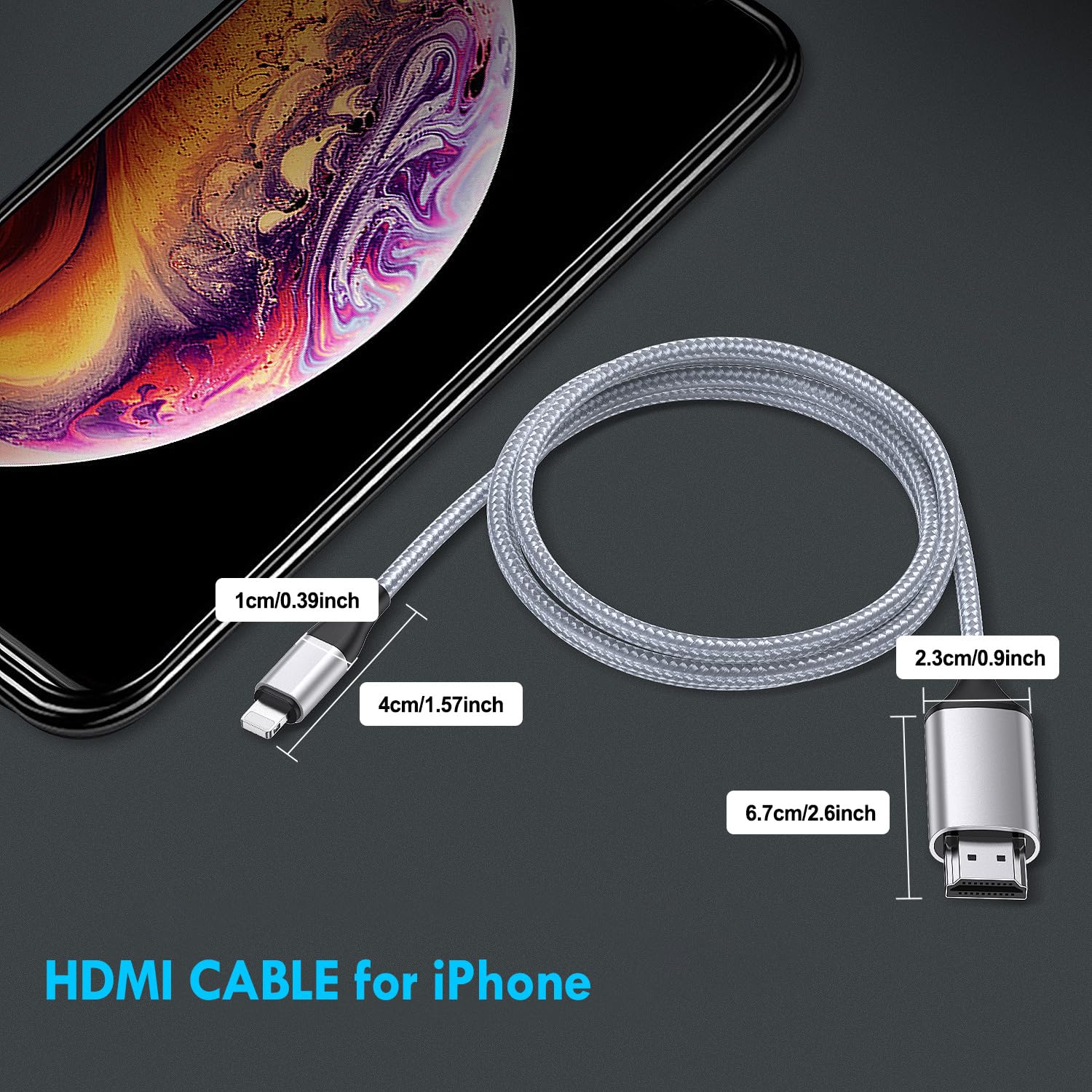 lulaven Cavo HDMI per iPhone, cavo AV digitale 1080P per monitor proiettore TV compatibile con Phone 14 13 12 11 SE XS XR X 8 7 6s 6 5s 5c 5, Pad e Pod, Plug and Play Argento 2,0 m