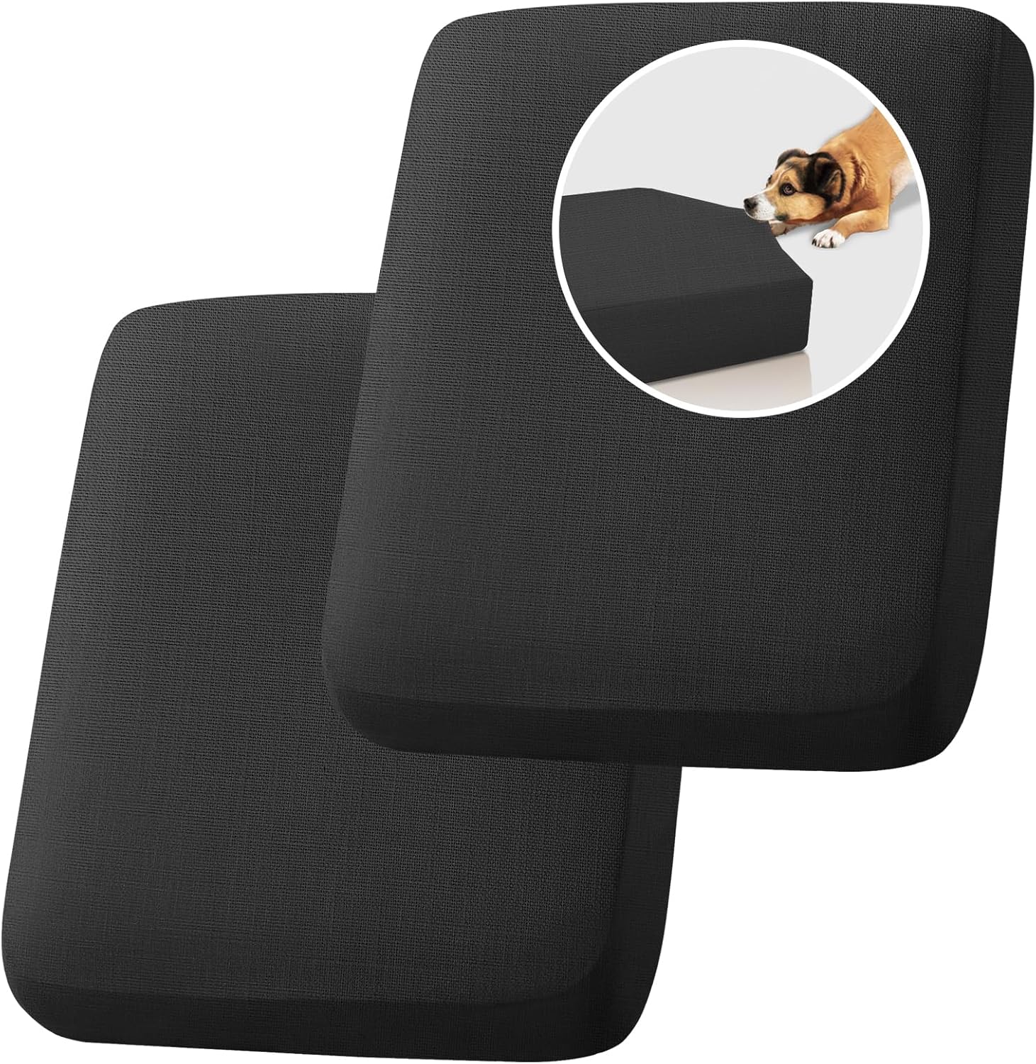 H.VERSAILTEX Water Resistant Woven Linen Look Couch Cushion Covers Sofa Cushion Covers for 3 Cushion Couch Individual Seat Cushion Covers Cushion Protector Slipcovers (3 Pack,Heather Black)