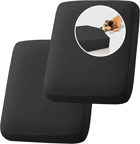 Miniatura 7 de H.VERSAILTEX Fundas de cojín de lino elástico para sofá de 3 cojines, fundas de cojín individuales para asiento de sofá (paquete de 3, gris)