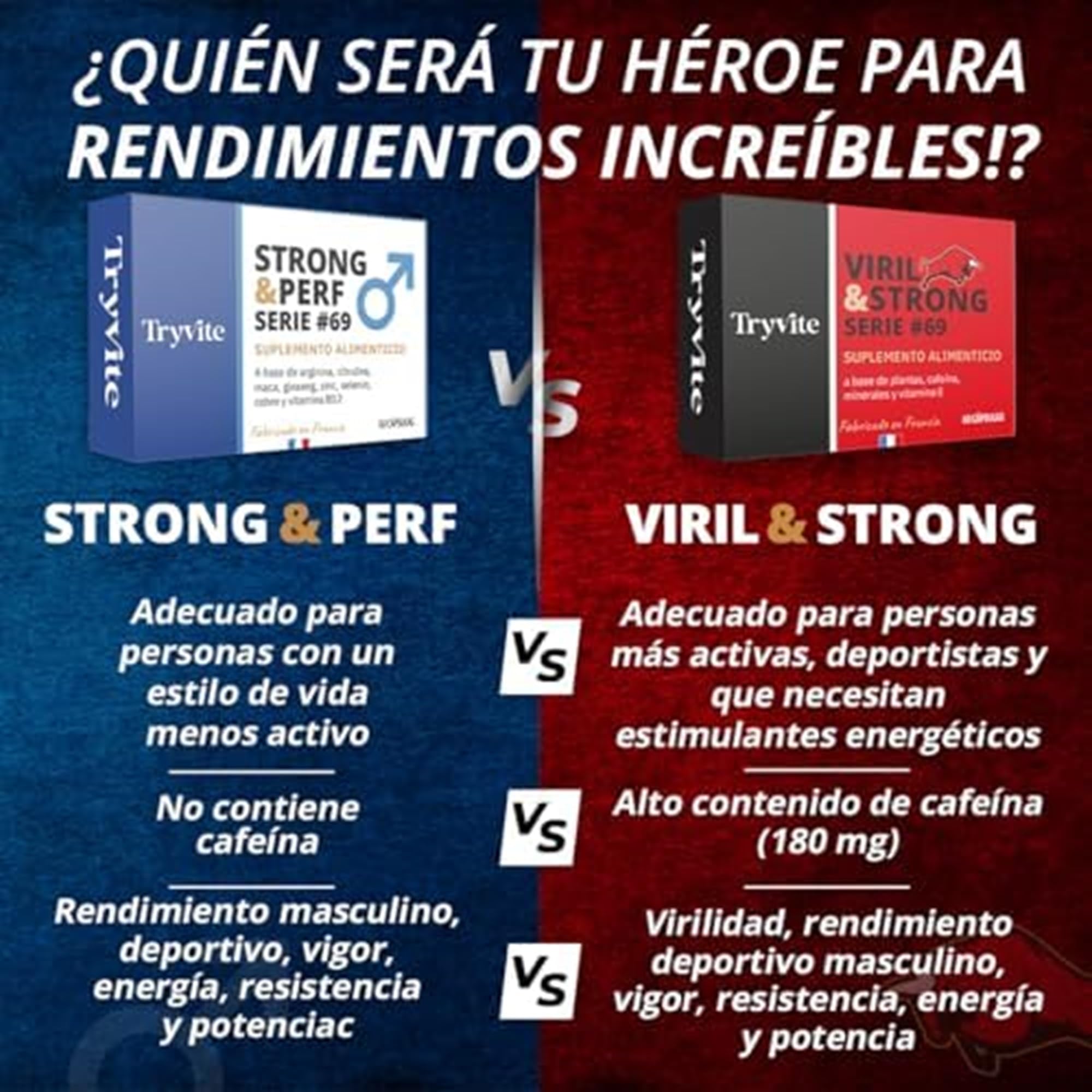 Fórmula Práctica para Hombres Activos | 60 Cápsulas con Ginseng, Maca, Arginina, Citrulina y Zinc | TRYVITE STRONG&PERF