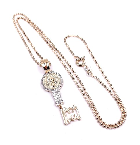 Saint Benedict Gold and Silver Plated 1.6 Inches Key Unisex Ball Chain