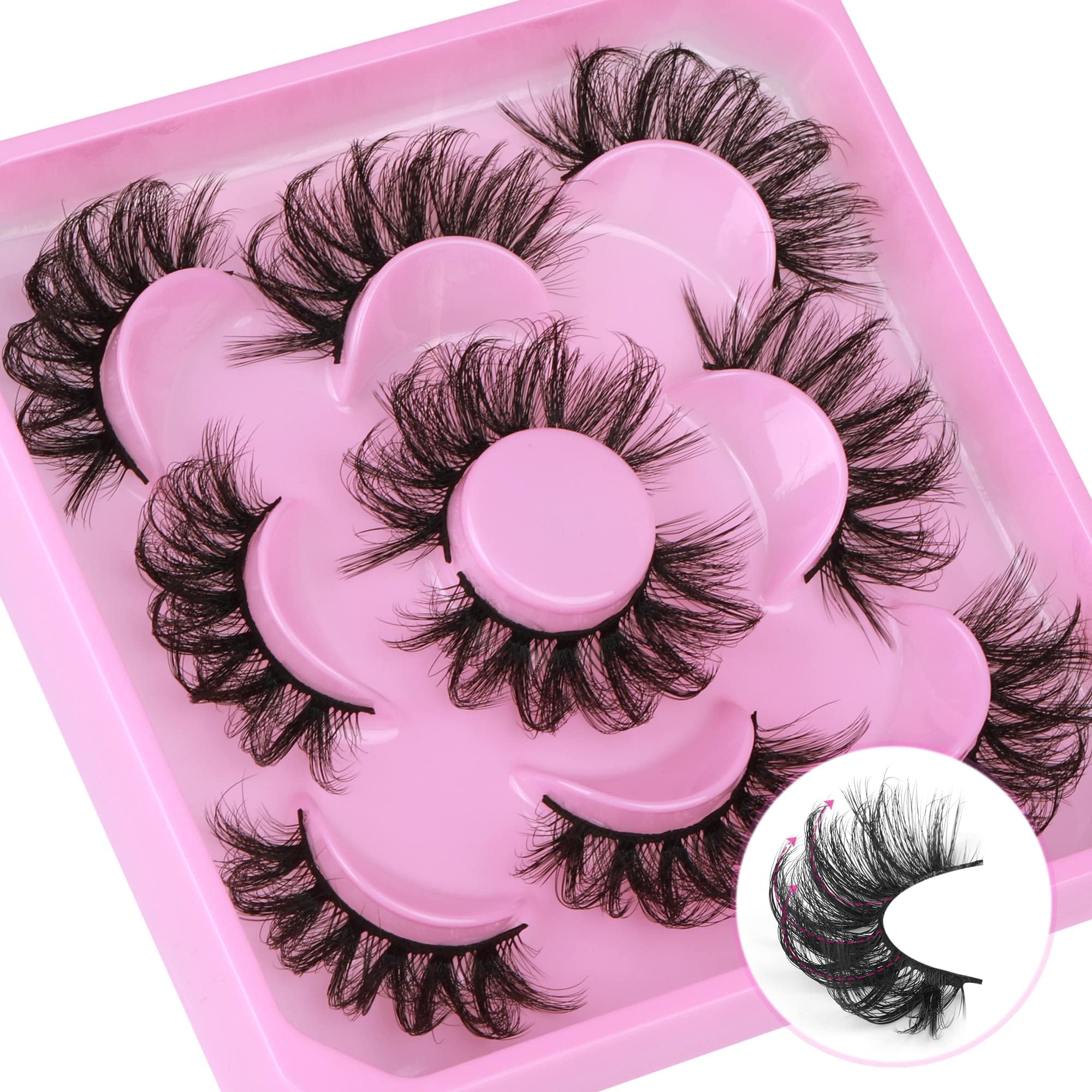 Dramatic Eyelashes Fluffy Mink Lashes Thick Long 8D Volume False Eye Lashes Bulk 20mm Wispy D Curl Strip Fake Eyelashes Pack by Focipeysa Eyelashes