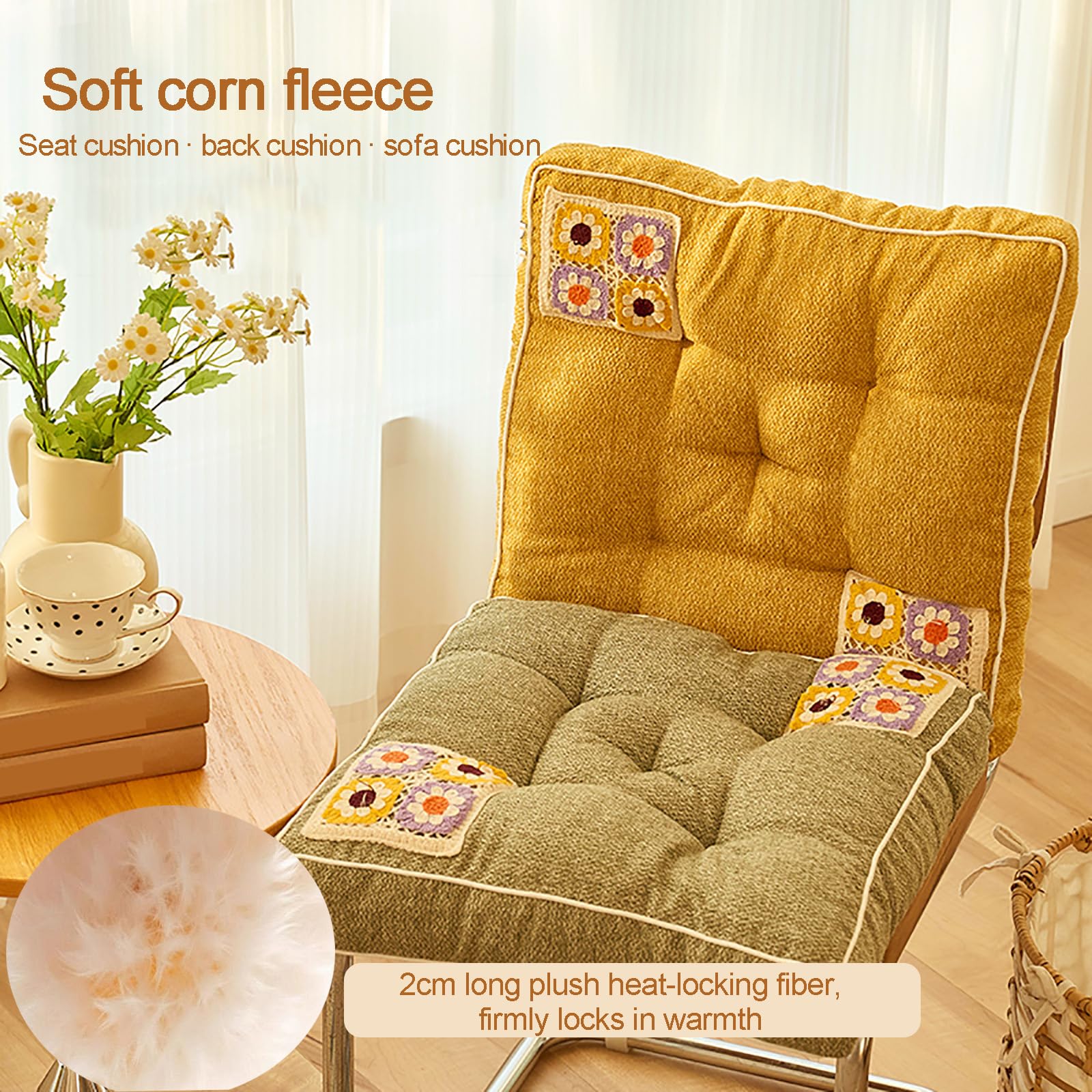 Cojín de Tatami de Terciopelo de Maíz Grueso, Cojín de Asiento Cuadrado Suave Y Cómodo, Cojín de Almohada de Suelo de Alta Elasticidad para Sofá Oficina Dormitorio(2pcs 45x45cm/18x18inch, Green1)