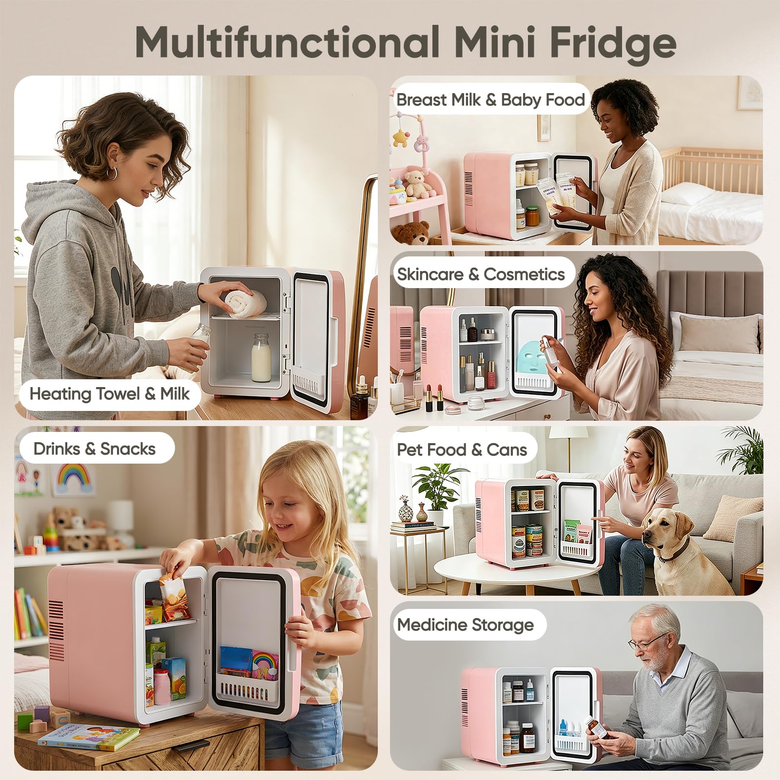 Mini frigorífico de 4 l/6 latas, refrigeración y calentamiento, 220 V CA/12 V CC, termoeléctrico, 25 dB, modo de ruido ecológico y bajo, para dormitorio, coche, dormitorio, oficina