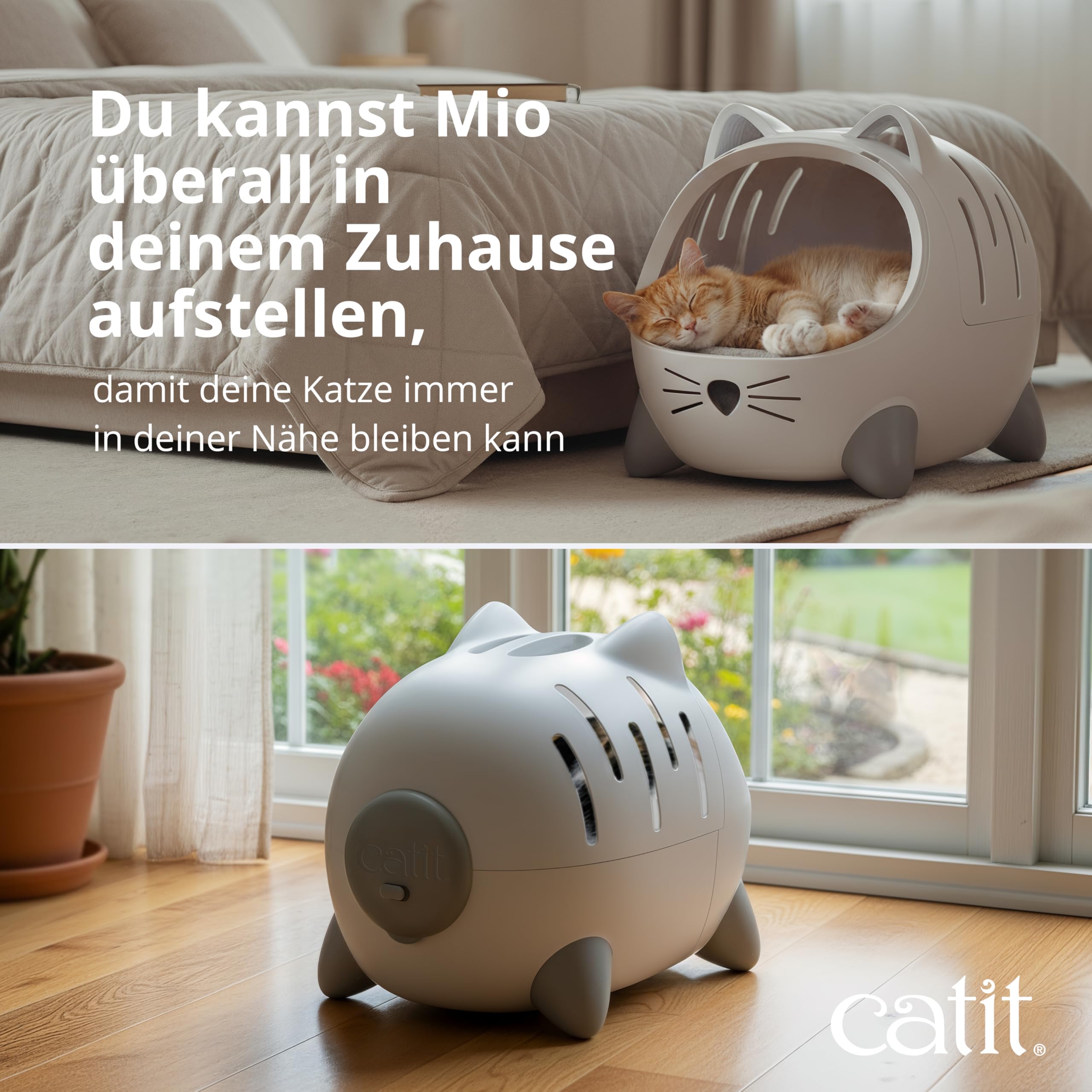 Catit PIXI MIO Katzentransportbox & Katzenbett 2-in-1, stressarme Transportlösung für Katzen bis 6 kg, grau