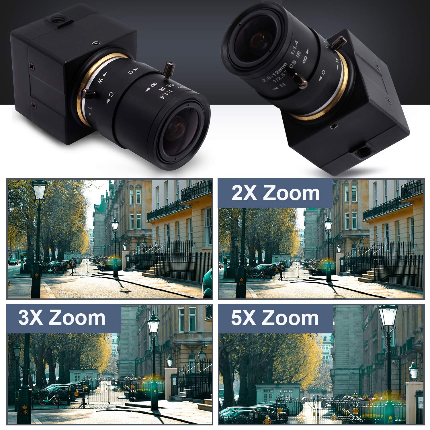 Svpro Webcam USB Low Light 1080P Full HD con obiettivo varifocale CS Mount 2.8-12mm, fotocamera Web con zoom e messa a fuoco manuale con sensore IMX323 H.264 per streaming/videoconferenza