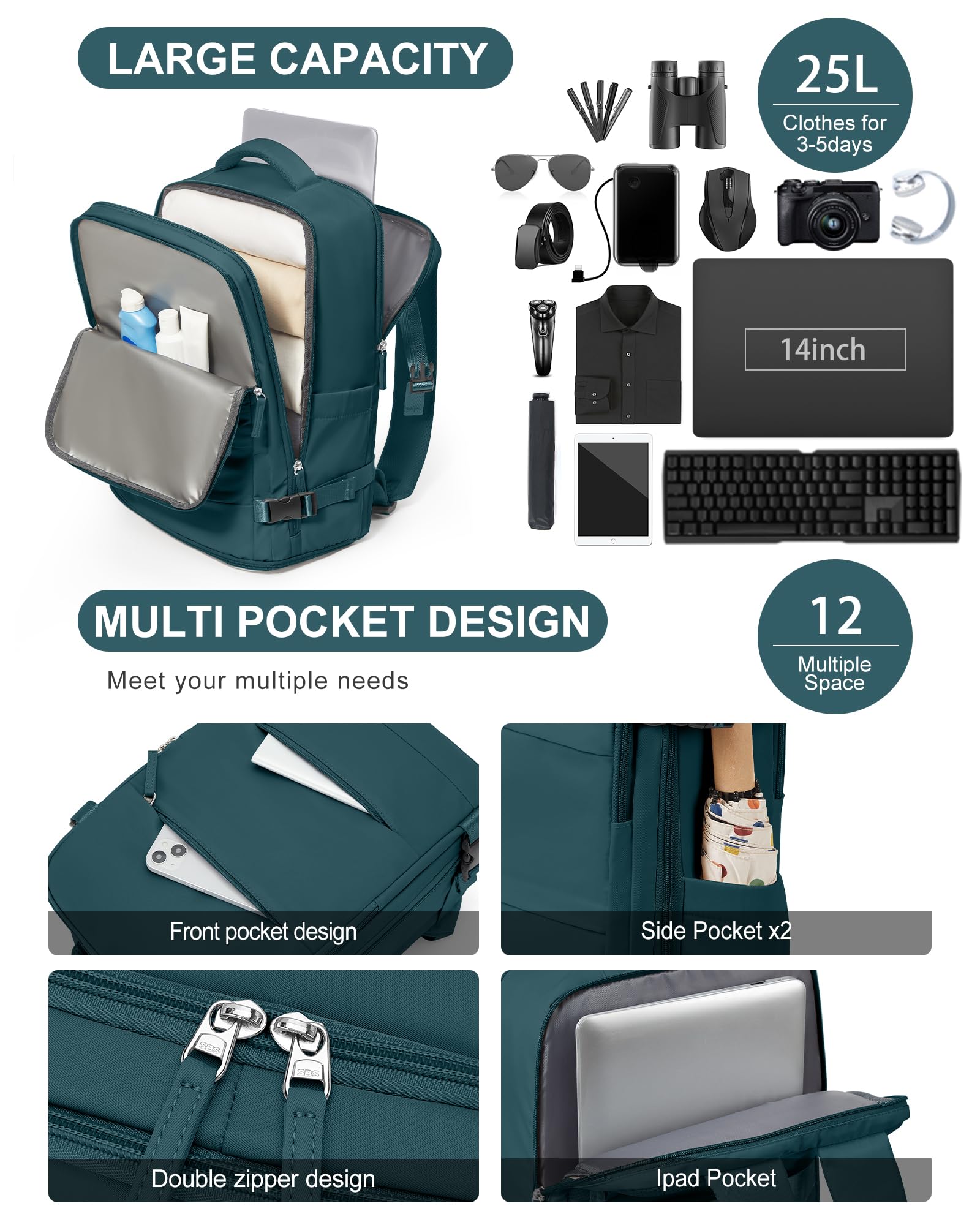 BJLFS Borse da Cabina per Ryanair 40x30x20 Zaino Wizzair Sottovuoto da viaggio 40x20x25 Bagaglio a Mano con compressione sottovuoto,Zaino Easyjet 45x36x20,Zaini Casual per laptop da 14 pollici