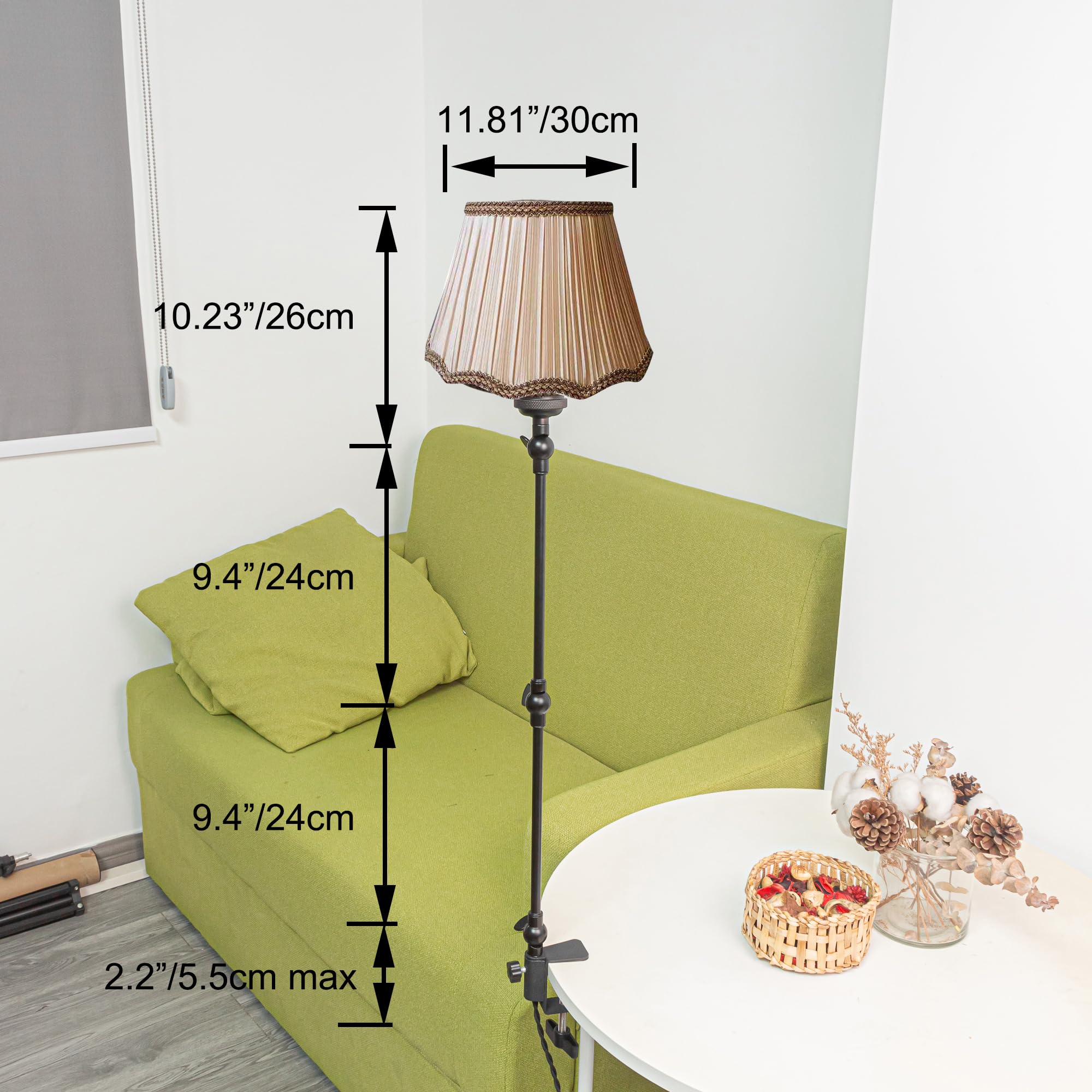 Klemmleuchte Einstellbar, Leselampe mit 2,5 m Kabel und Lila Stoff-Lampenschirm, Dimmbar Nachttischlampe,Augenpflege Schreibtischlampe für Büro Heimgebrauch, E27 Lampenhalterung-TD0639