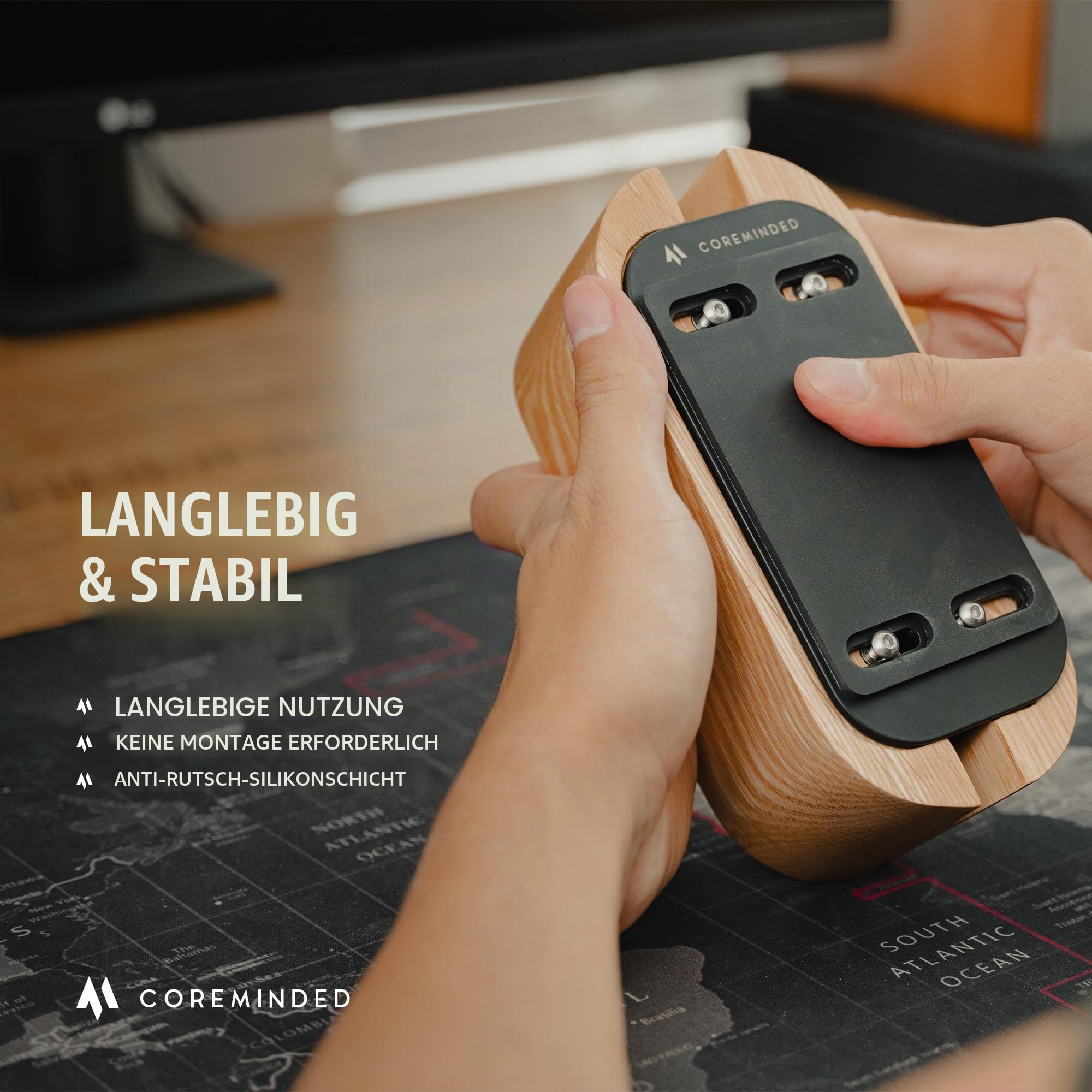 COREMINDED Verstellbarer vertikaler Laptopständer für Schreibtisch, Laptophalter aus Holz, MacBook Pro Ständer, Holz Mac Air Dock (massive Eiche)