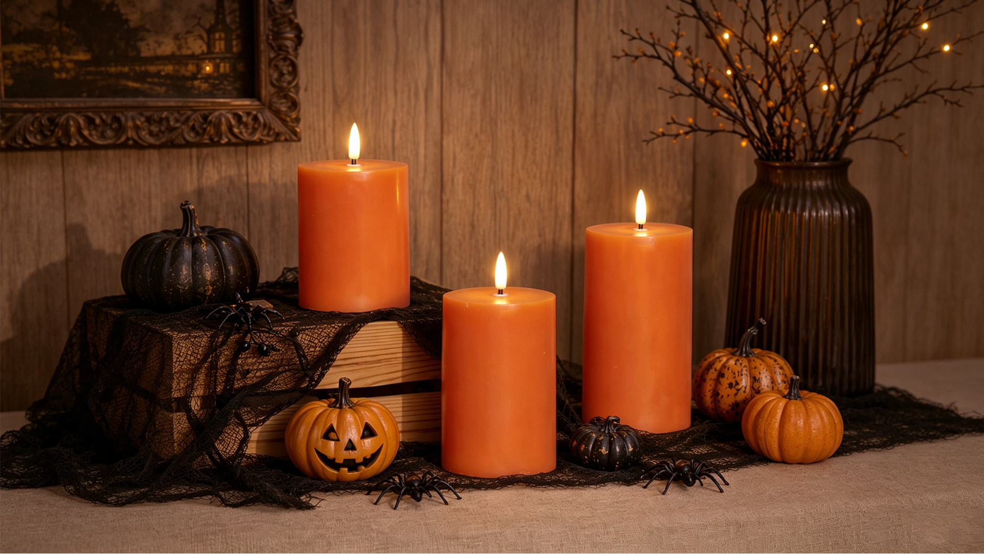 Image of JOIONE Orange Flameless Pillar Candles with Remote, 3 Pack Halloween Decor | Battery Operated LED, Fall Orange Real Wax, Remote Control, Warm Flickering Glow, Safe Halloween Home & Party Decor