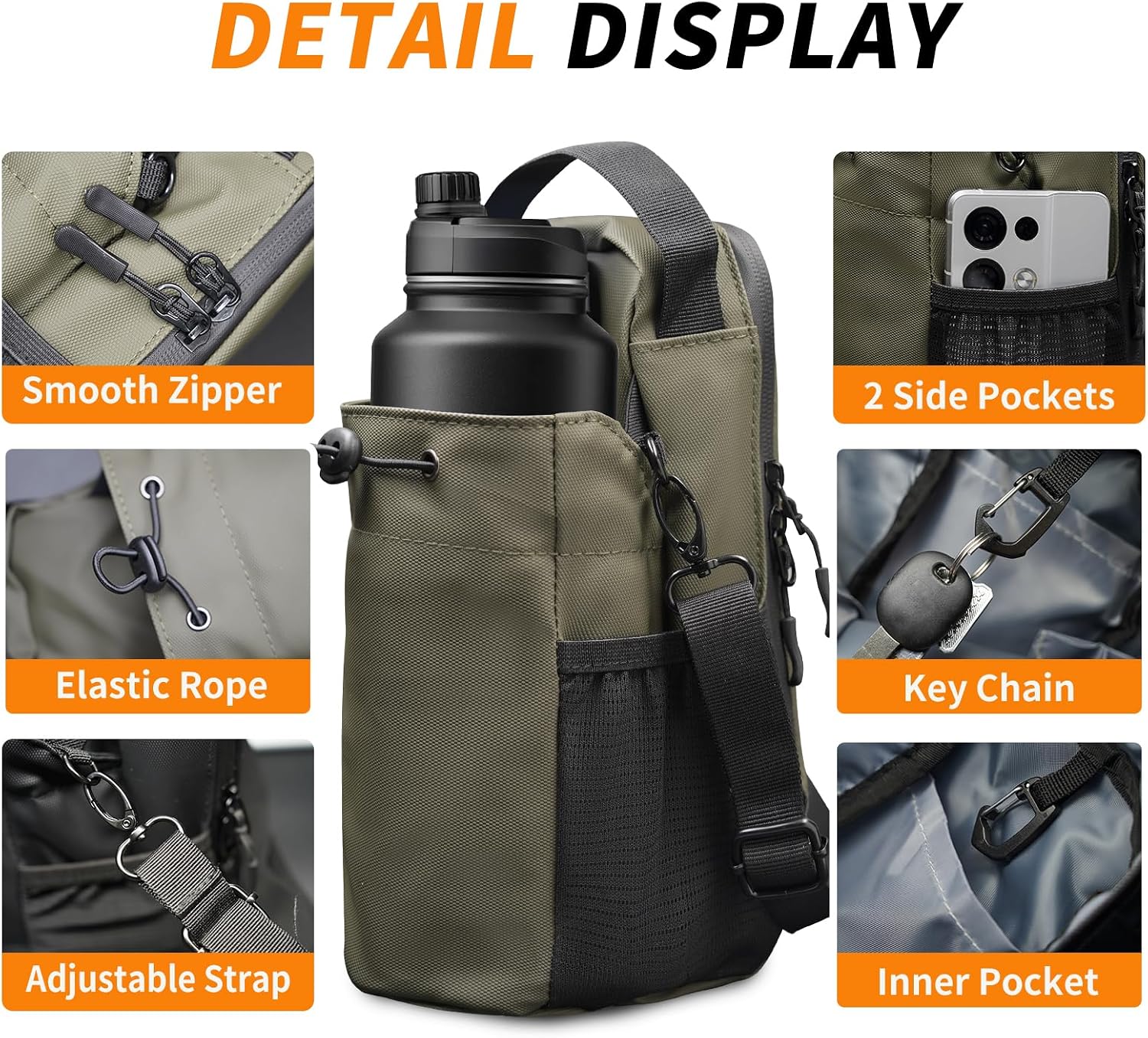 Magnetic Gym Bag for Women and Men, Magnetic Water Bottle Holder with Strap and Phone Pocket