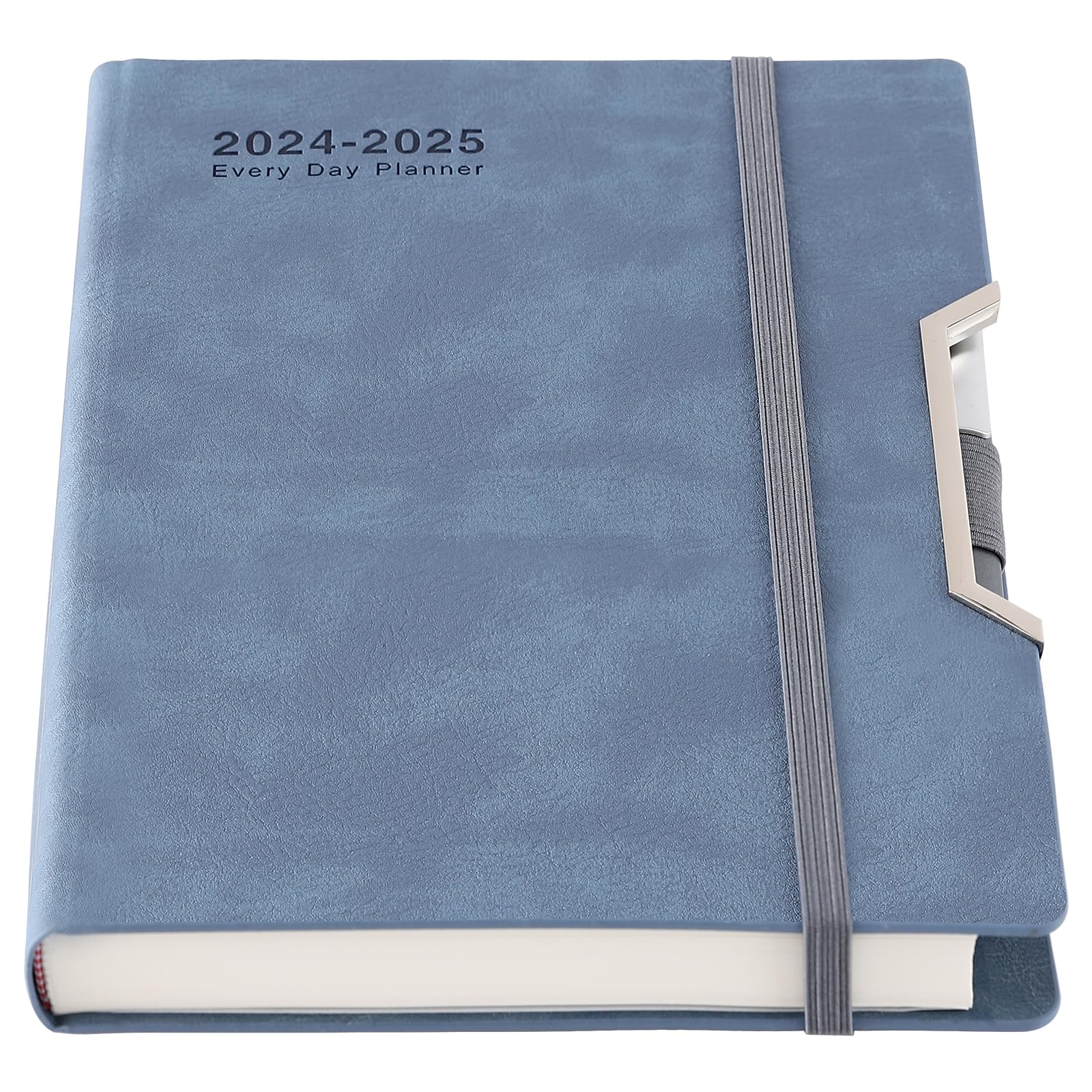 Agenda académica 2024-2025, tapa dura, de julio de 2024 a junio de 2025, un día por página, pestañas mensuales, tamaño A5, bolsillo interior, bolígrafo, lazo para bolígrafo, pegatinas, color azul