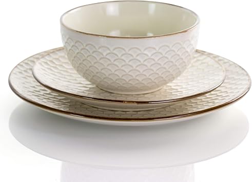 Elama HoneyIvory 16 Piece Stoneware Dinnerware Set in Ivory