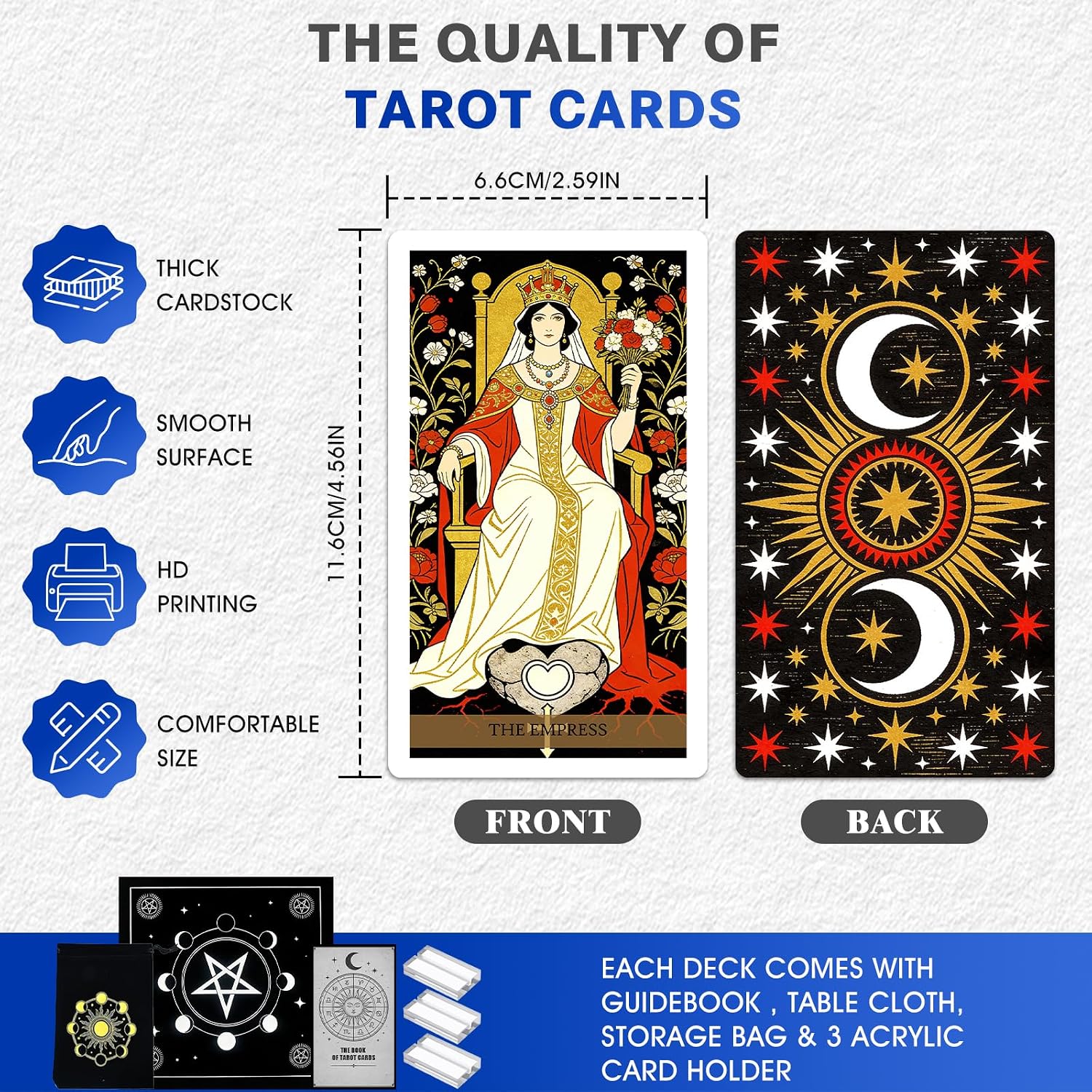 Pacify Classic Tarot Deck, 78-Card Traditional Tarot Cards with Meanings & Guide Book, Vintage Tarot Cards for Beginners & Divination