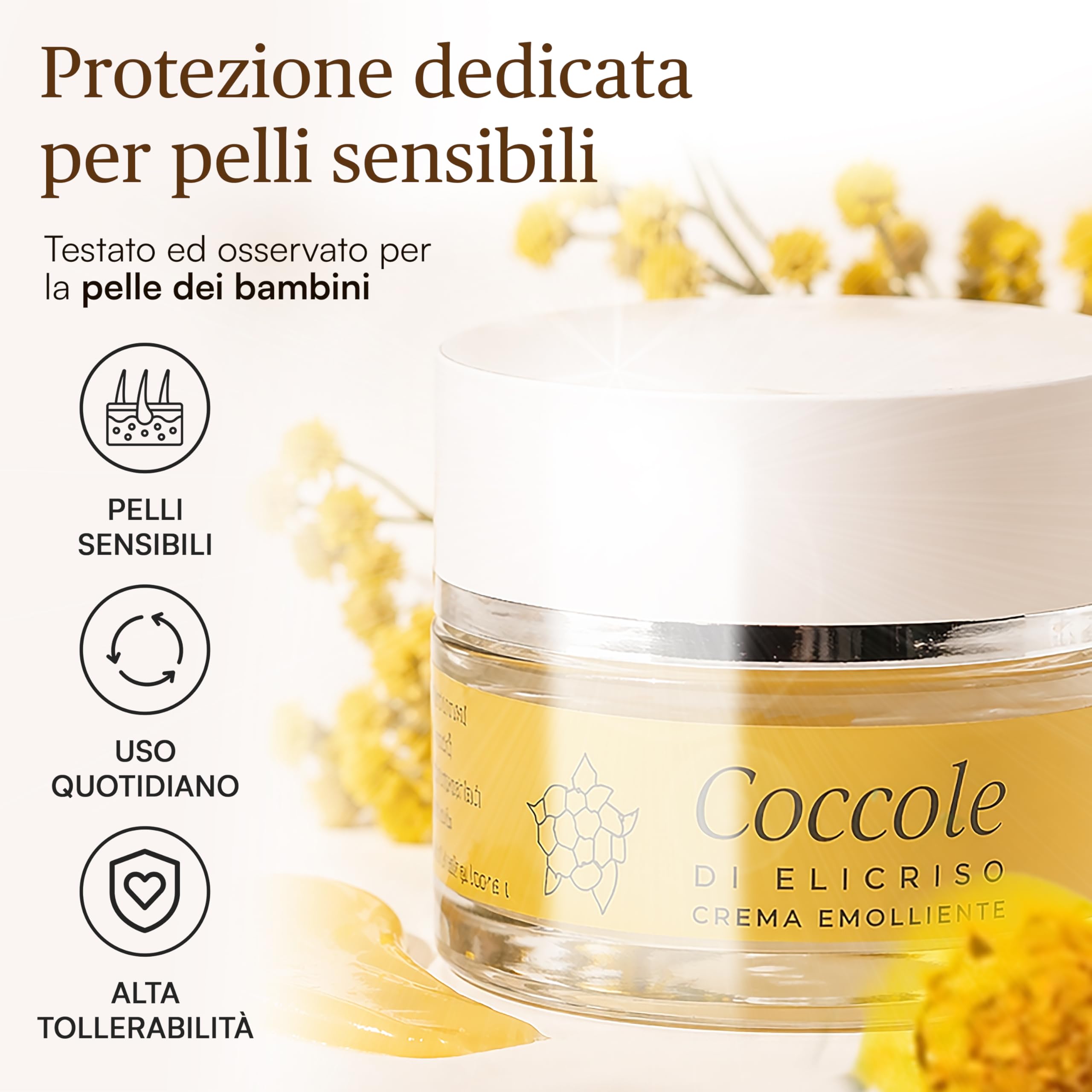 Coccole di Elicriso Crema Bimbi e Adulti Lenitiva senza acqua - Crema Corpo Pelle Sensibile Ultra Concentrata per Dermatite Atopica su Viso, Mani e Corpo - Senza Conservanti con Oli Pregiati, 30 ml